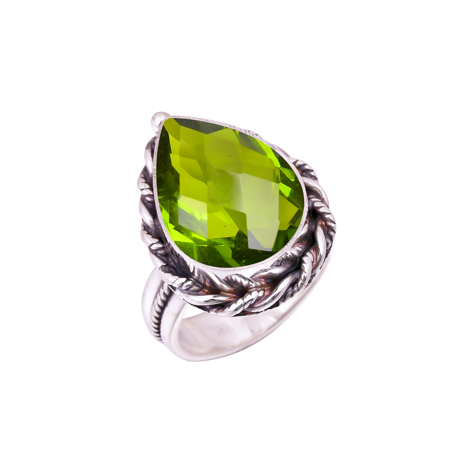 Peridot - Simulated Gemstone 925 Sterling Silver Ring
