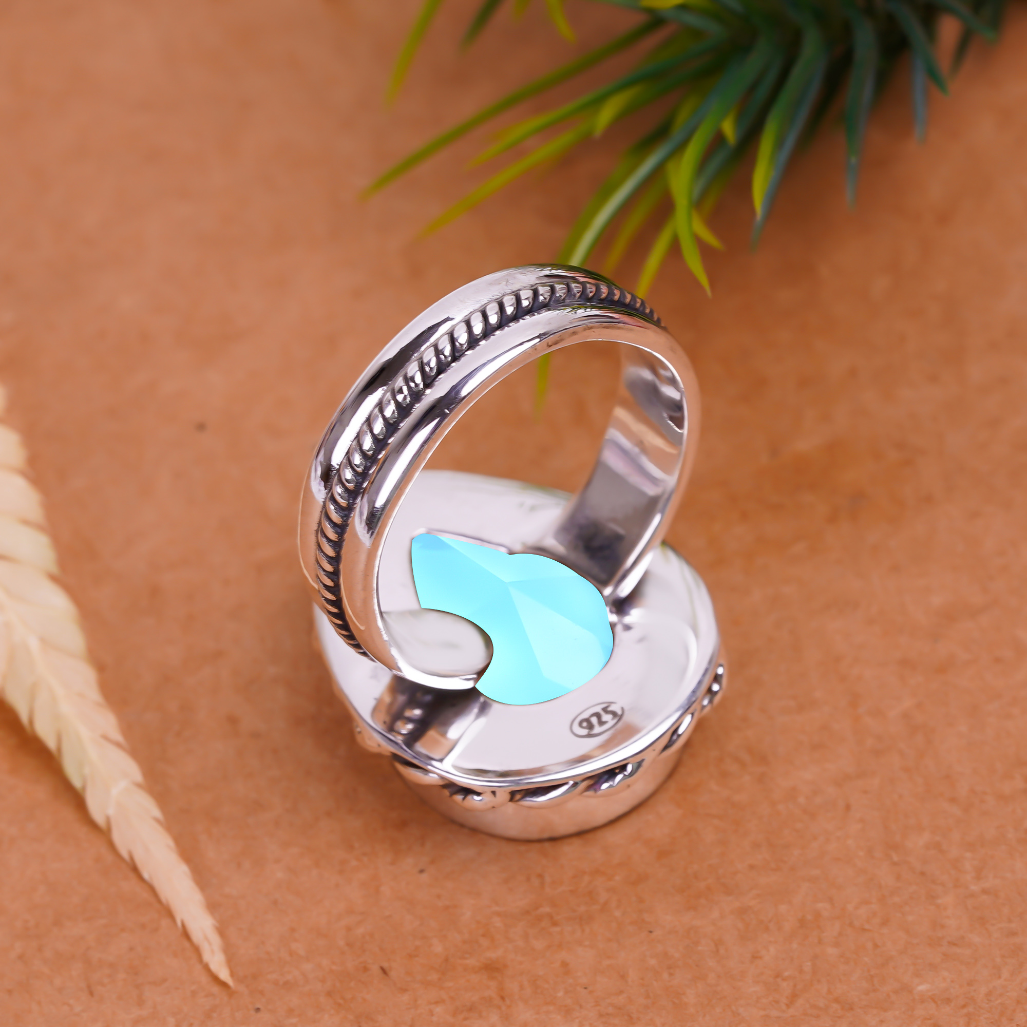 Paraiba Tourmaline - Simulated Gemstone 925 Sterling Silver Ring