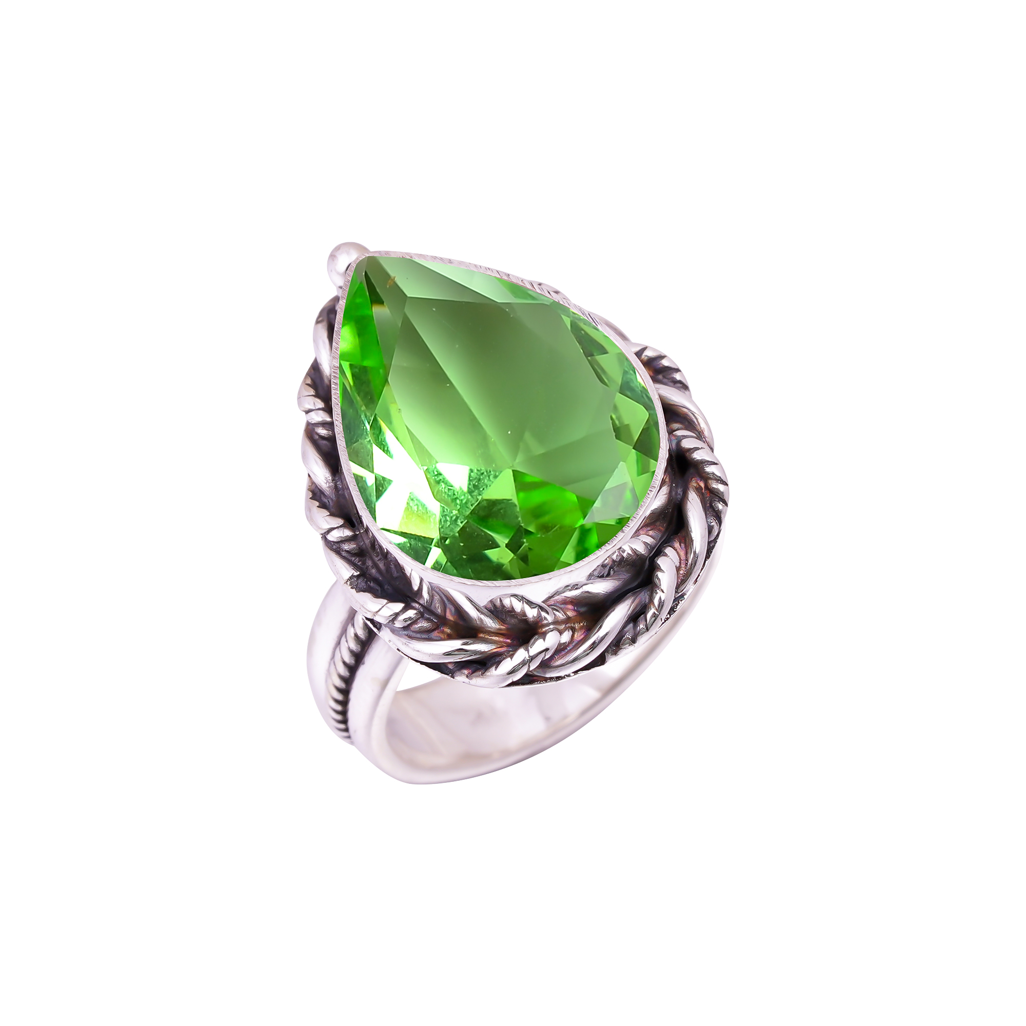 Green Amethyst - Simulated Gemstone 925 Sterling Silver Ring