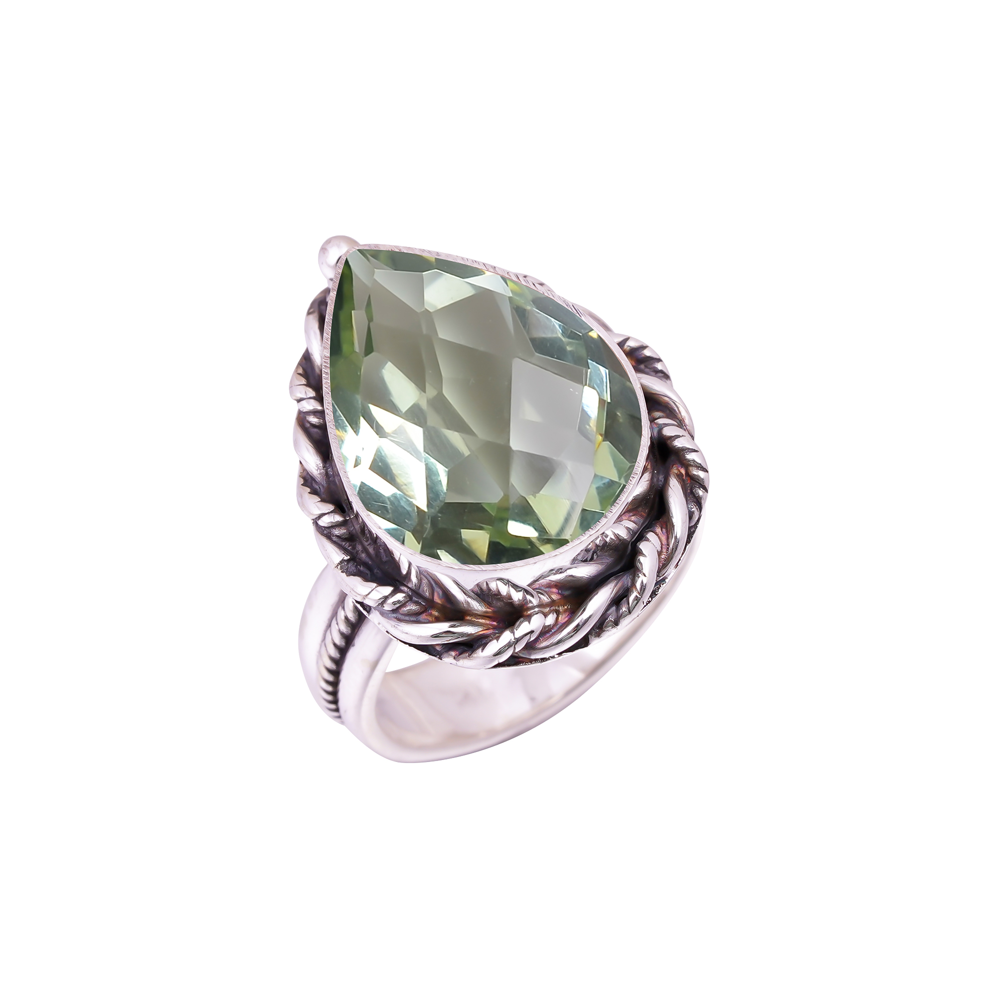 Green Amethyst - Simulated Gemstone 925 Sterling Silver Ring