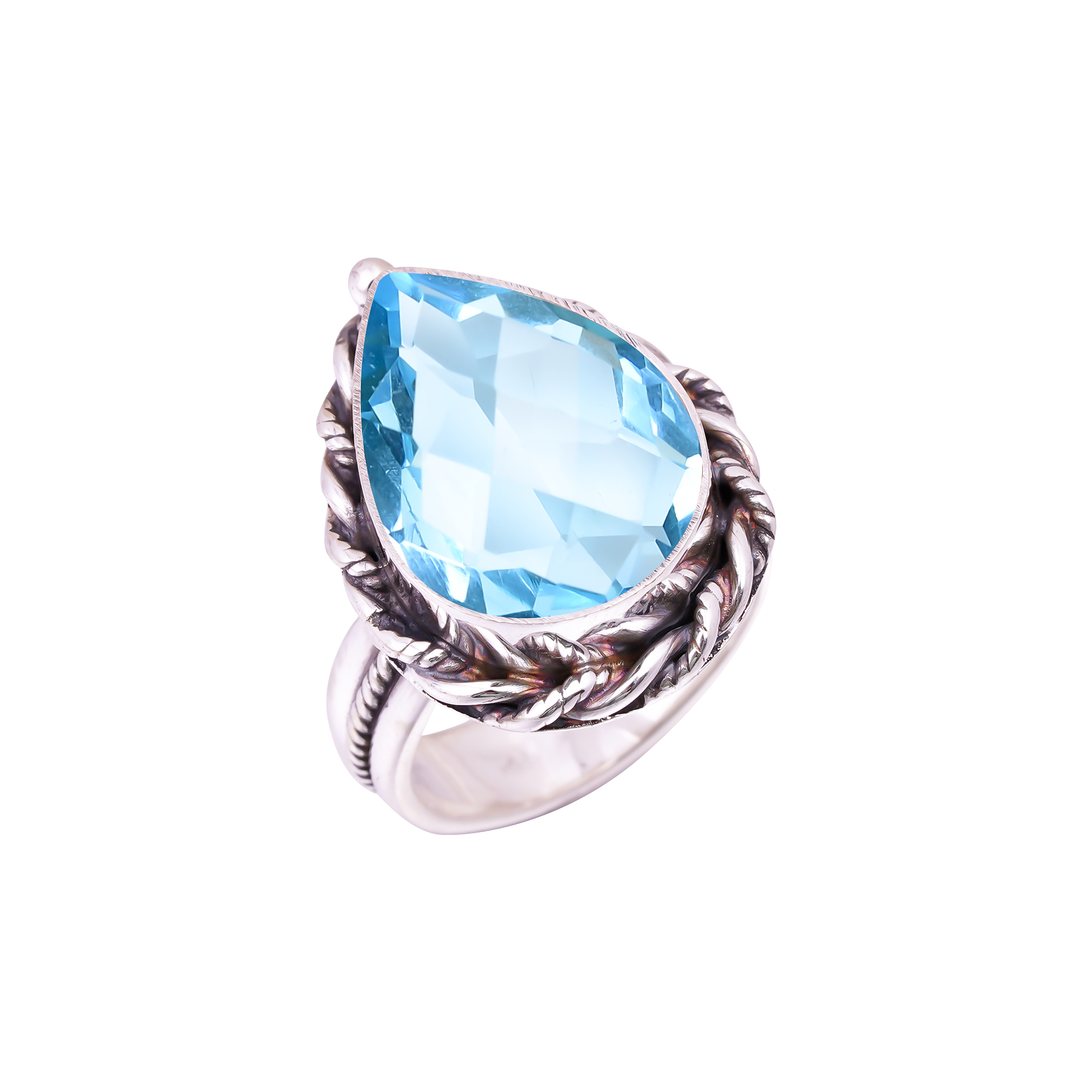 Blue Topaz - Simulated Gemstone 925 Sterling Silver Ring