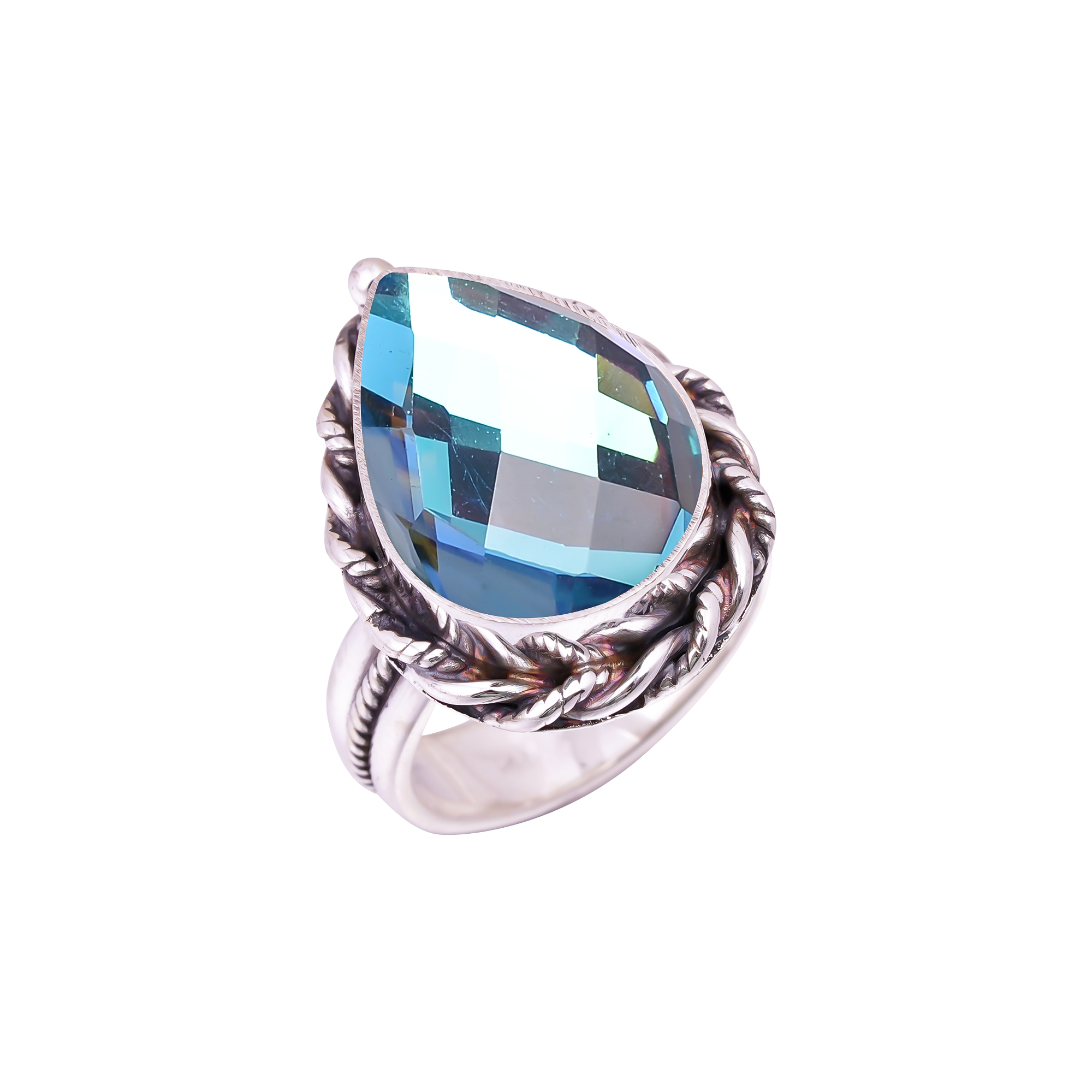 Black Rainbow Mystic Fire Topaz - Simulated Gemstone 925 Sterling Silver Ring