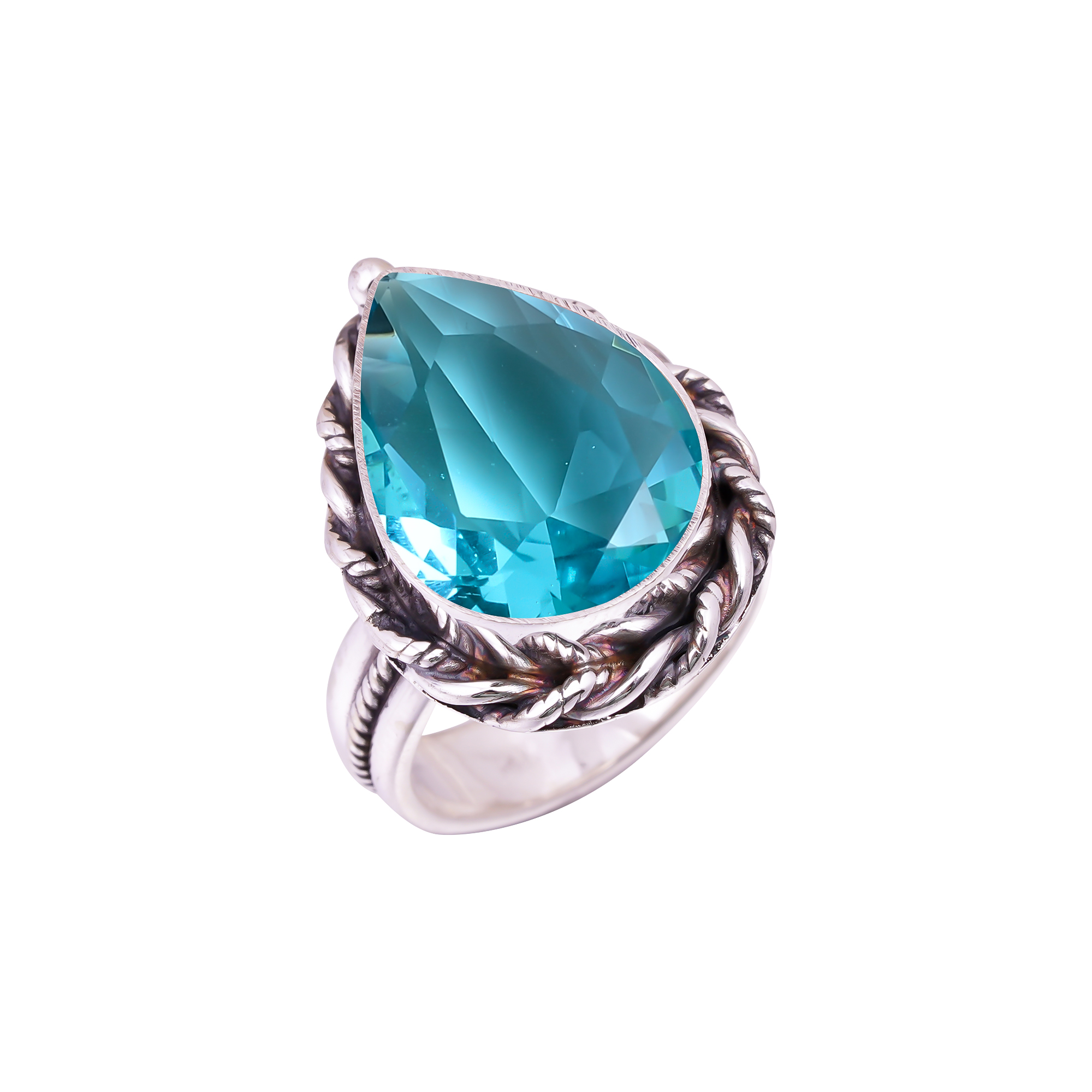Blue Topaz - Simulated Gemstone 925 Sterling Silver Ring