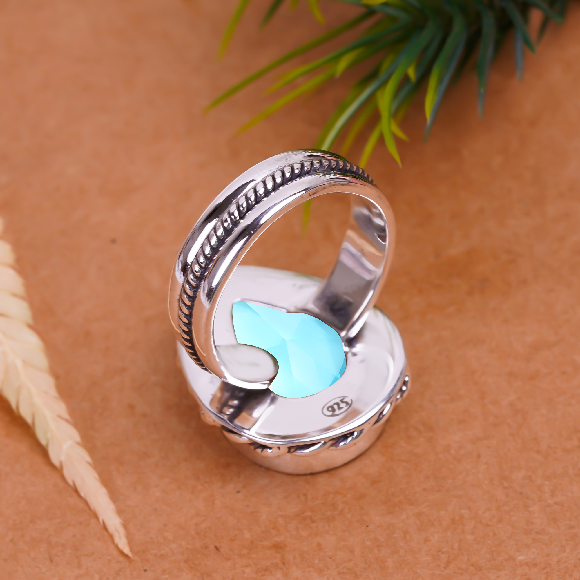 Blue Topaz - Simulated Gemstone 925 Sterling Silver Ring