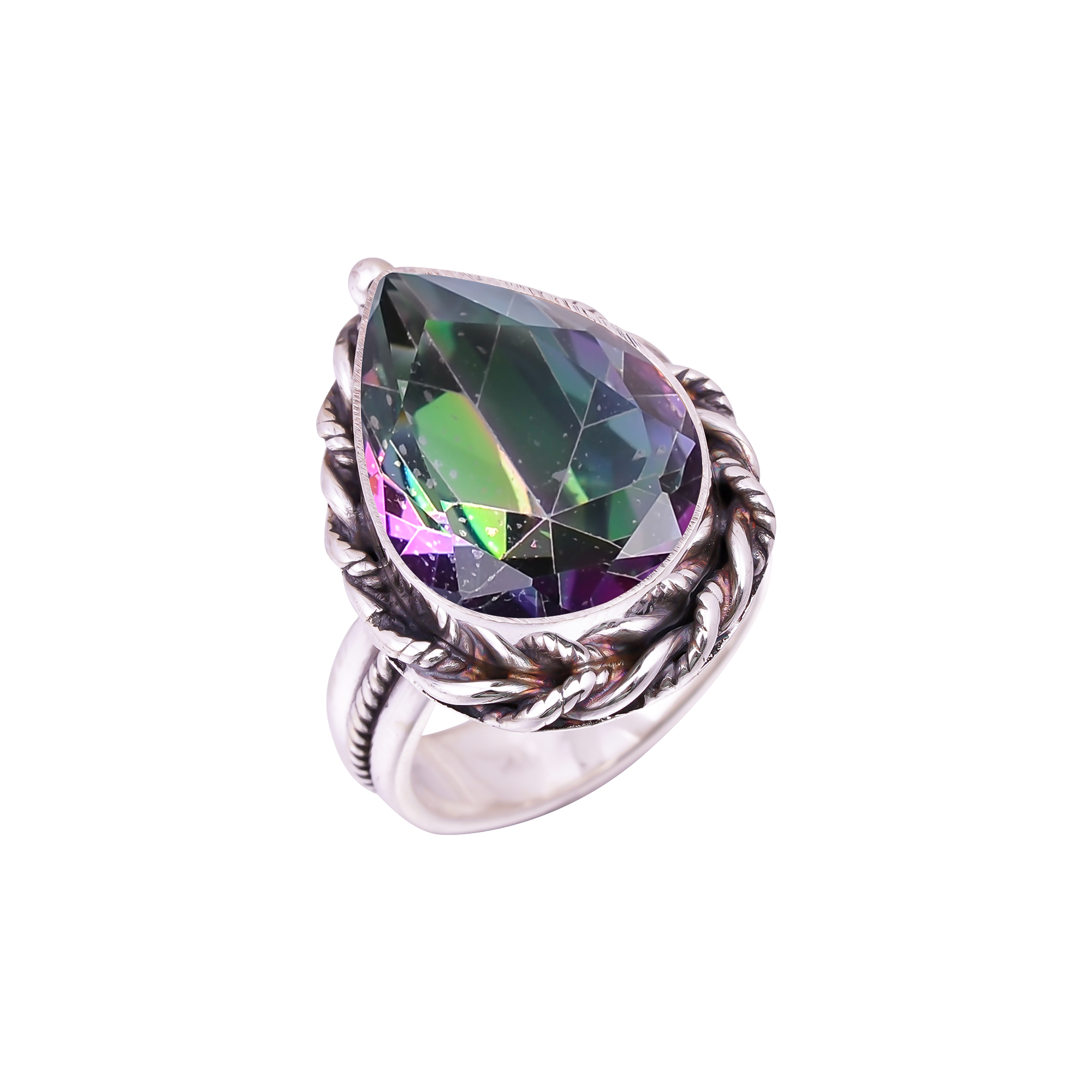 Rainbow Mystic Fire Topaz - Simulated Gemstone 925 Sterling Silver Ring