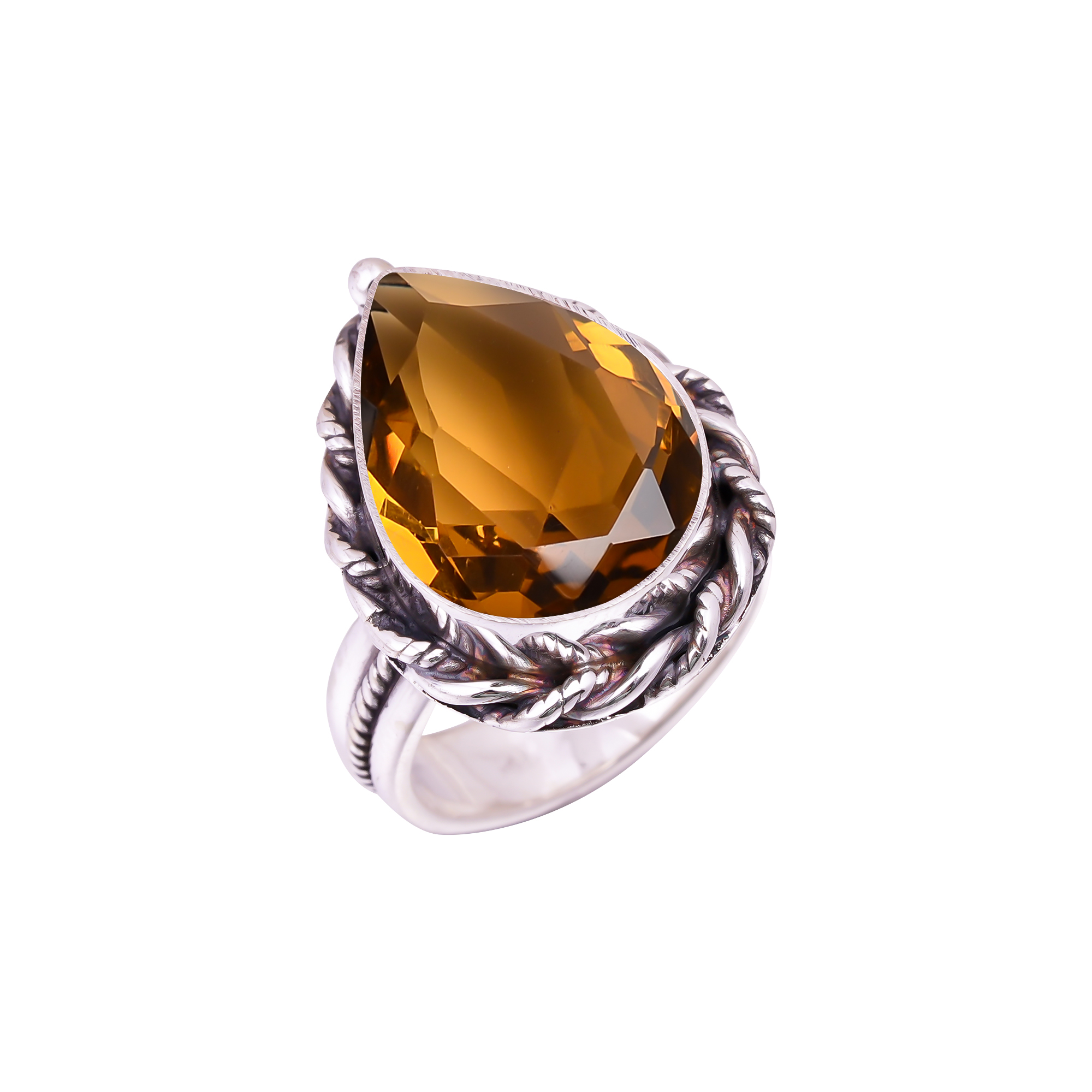Champagne Quartz - Simulated Gemstone 925 Sterling Silver Ring