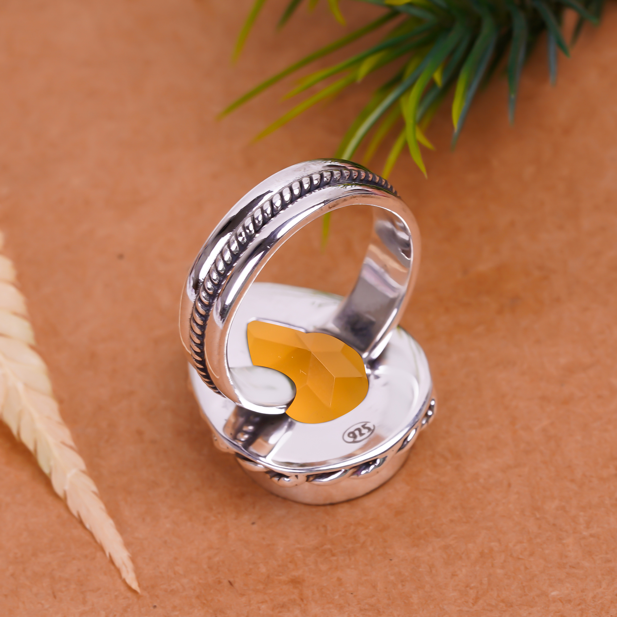 Champagne Quartz - Simulated Gemstone 925 Sterling Silver Ring