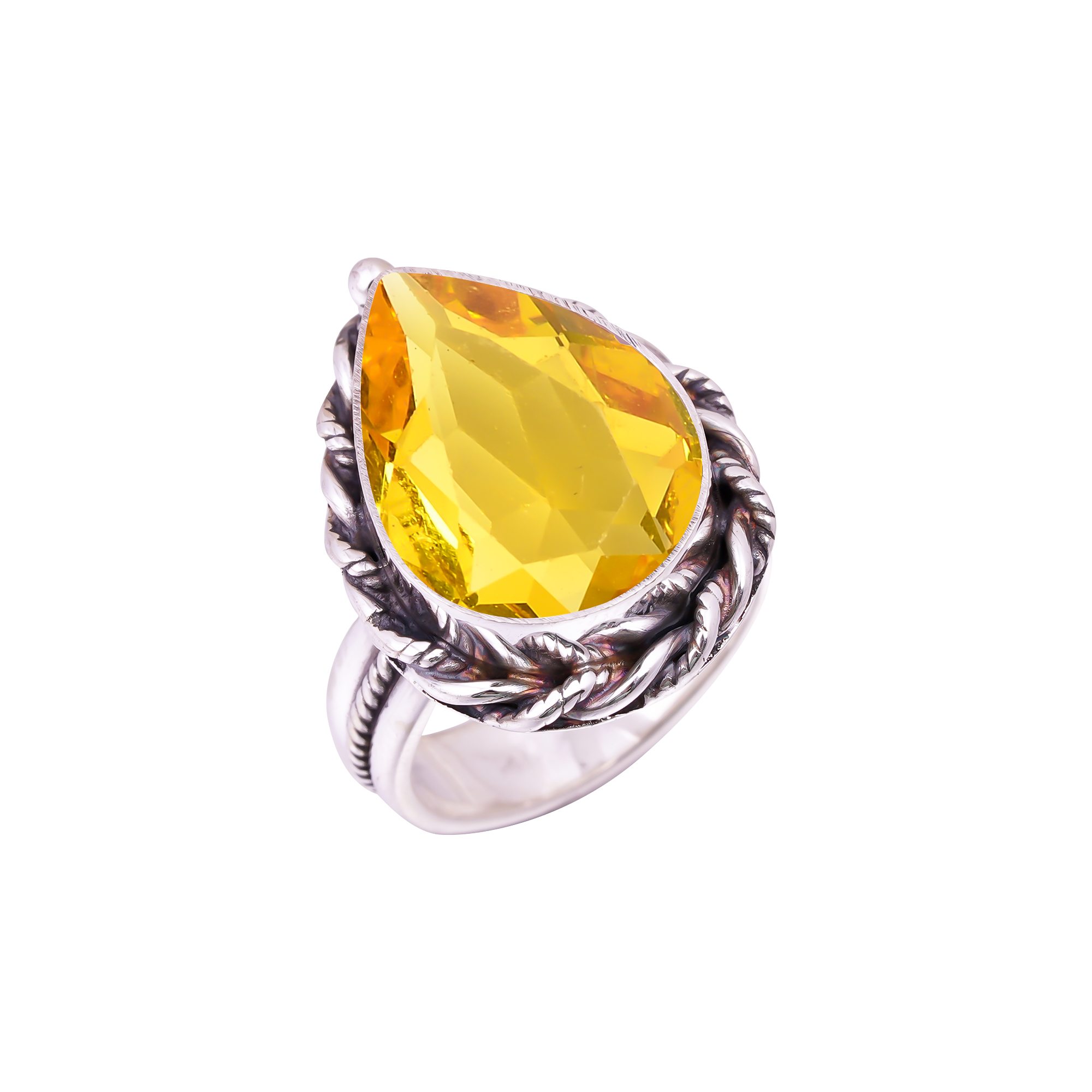 Yellow Sapphire  - Simulated Gemstone 925 Sterling Silver Ring