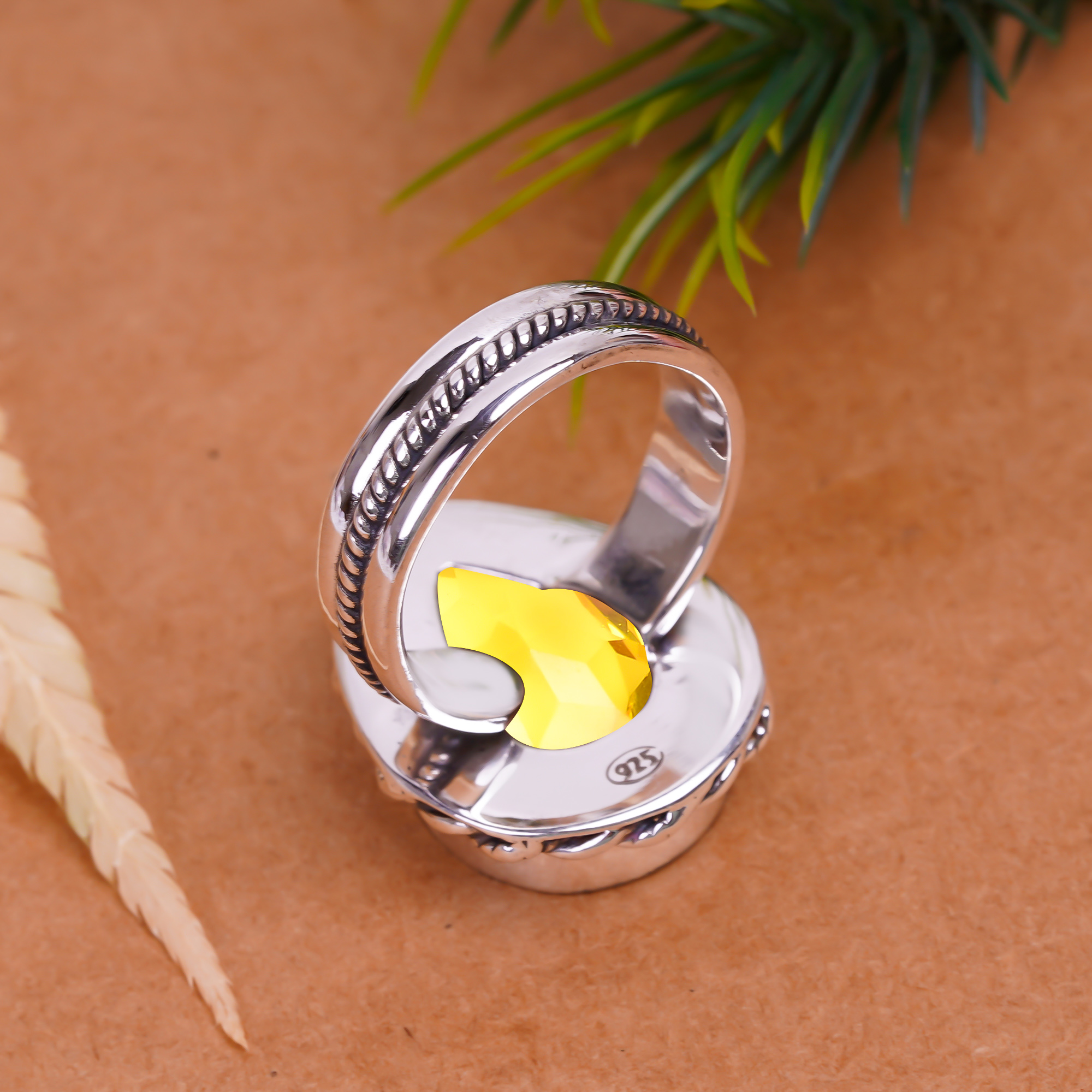 Yellow Sapphire  - Simulated Gemstone 925 Sterling Silver Ring