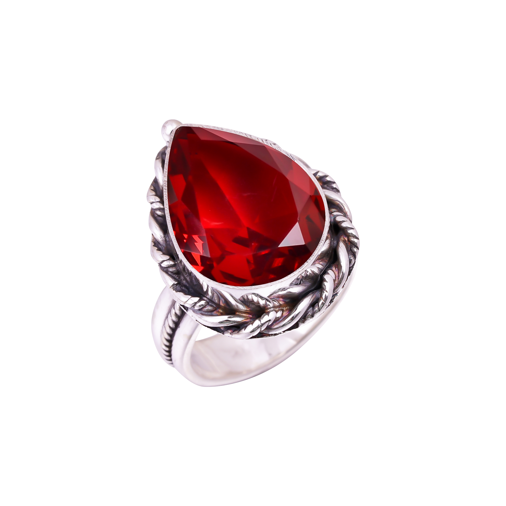 Red Garnet - Simulated Gemstone 925 Sterling Silver Ring