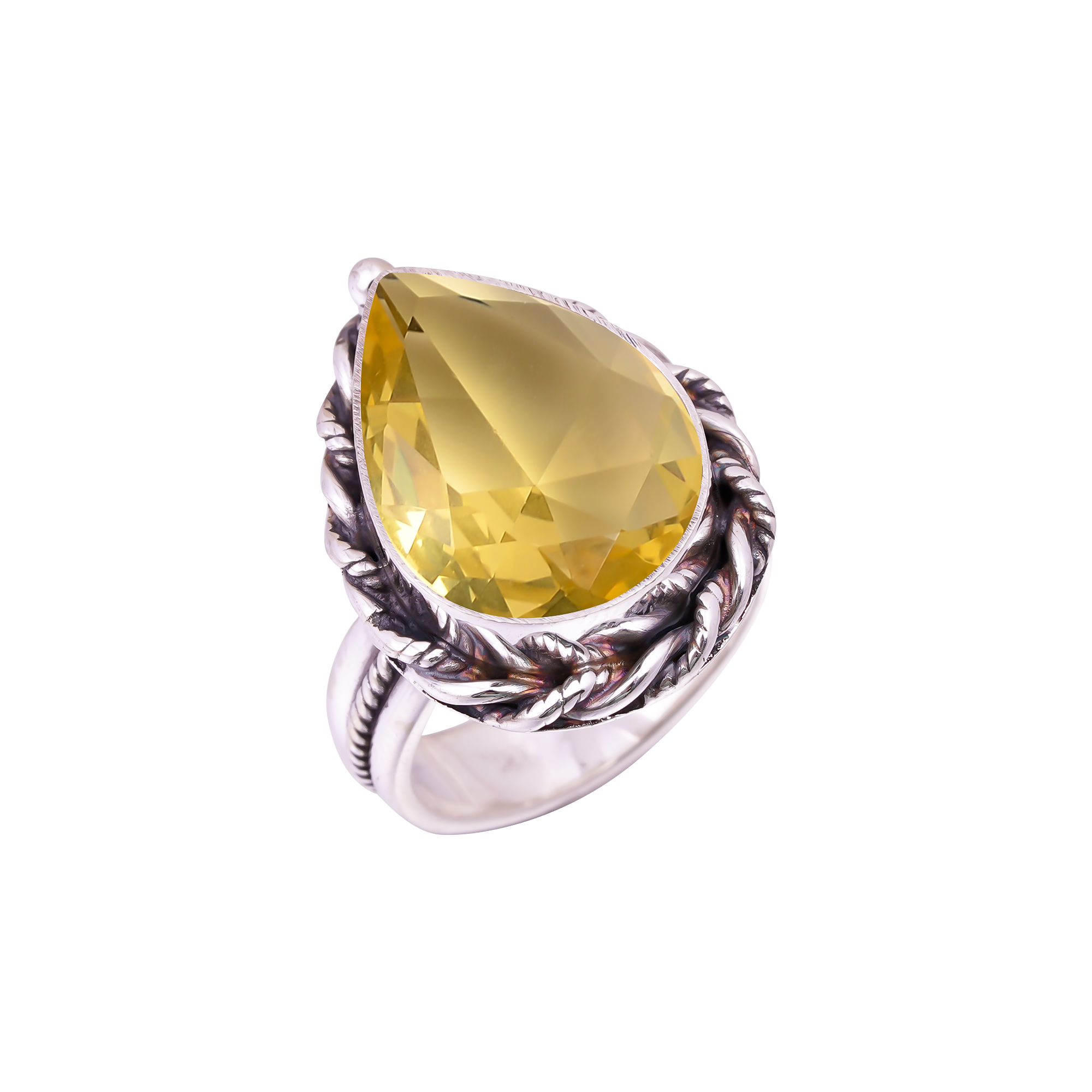 Lemon Quartz - Simulated Gemstone 925 Sterling Silver Ring