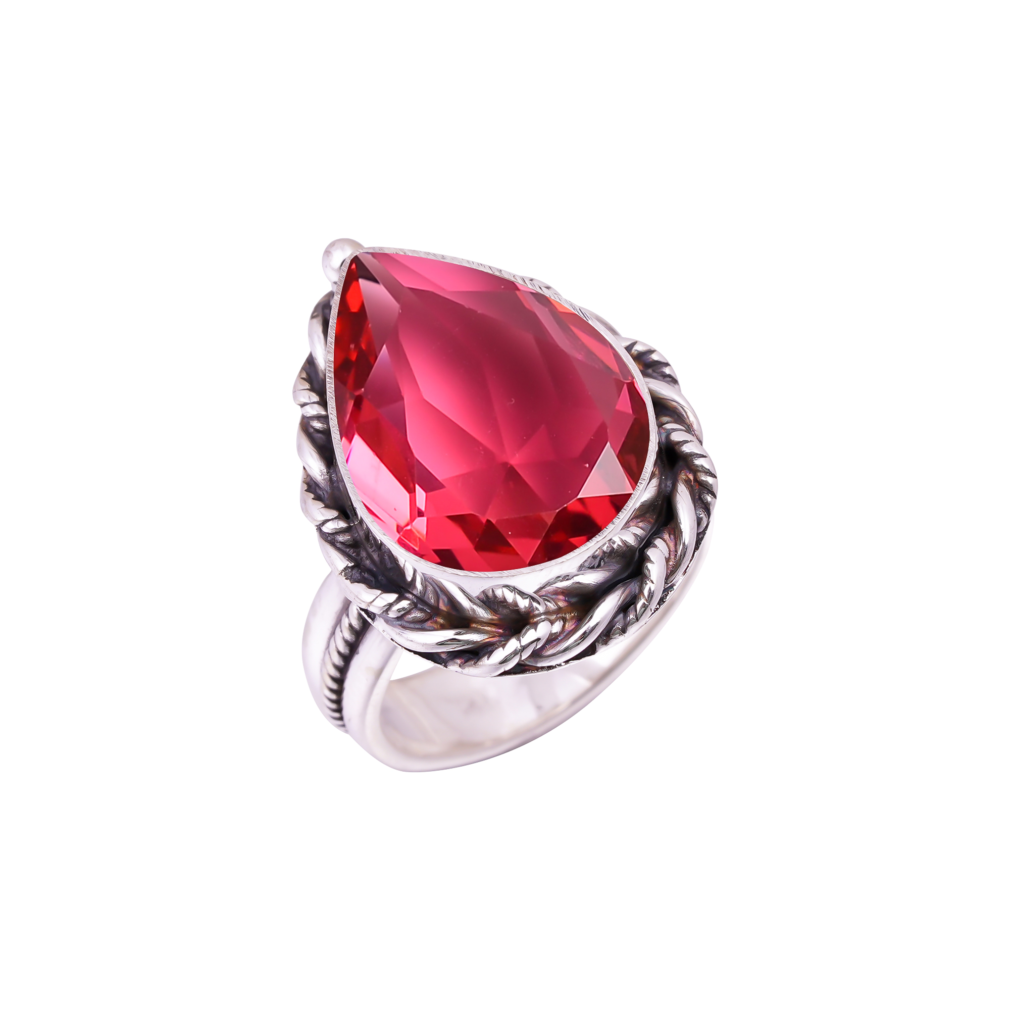 Pink Rubellite Tourmaline - Simulated Gemstone 925 Sterling Silver Ring