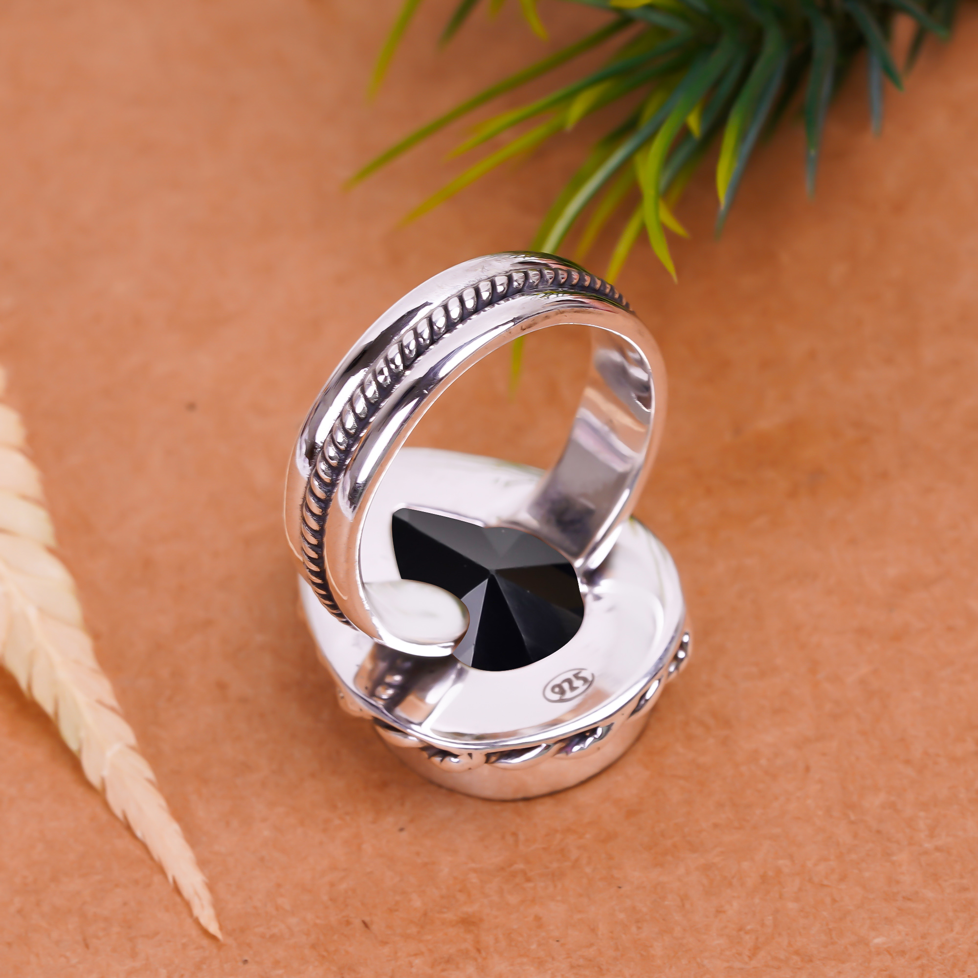 Black Onyx - Simulated Gemstone 925 Sterling Silver Ring