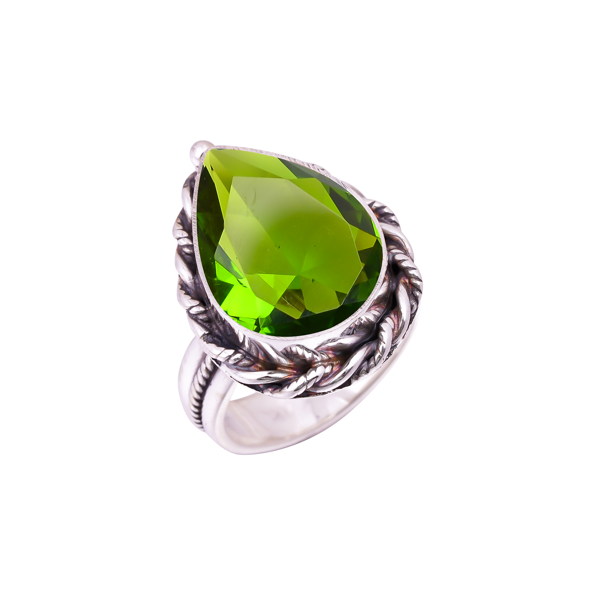 Peridot - Simulated Gemstone 925 Sterling Silver Ring