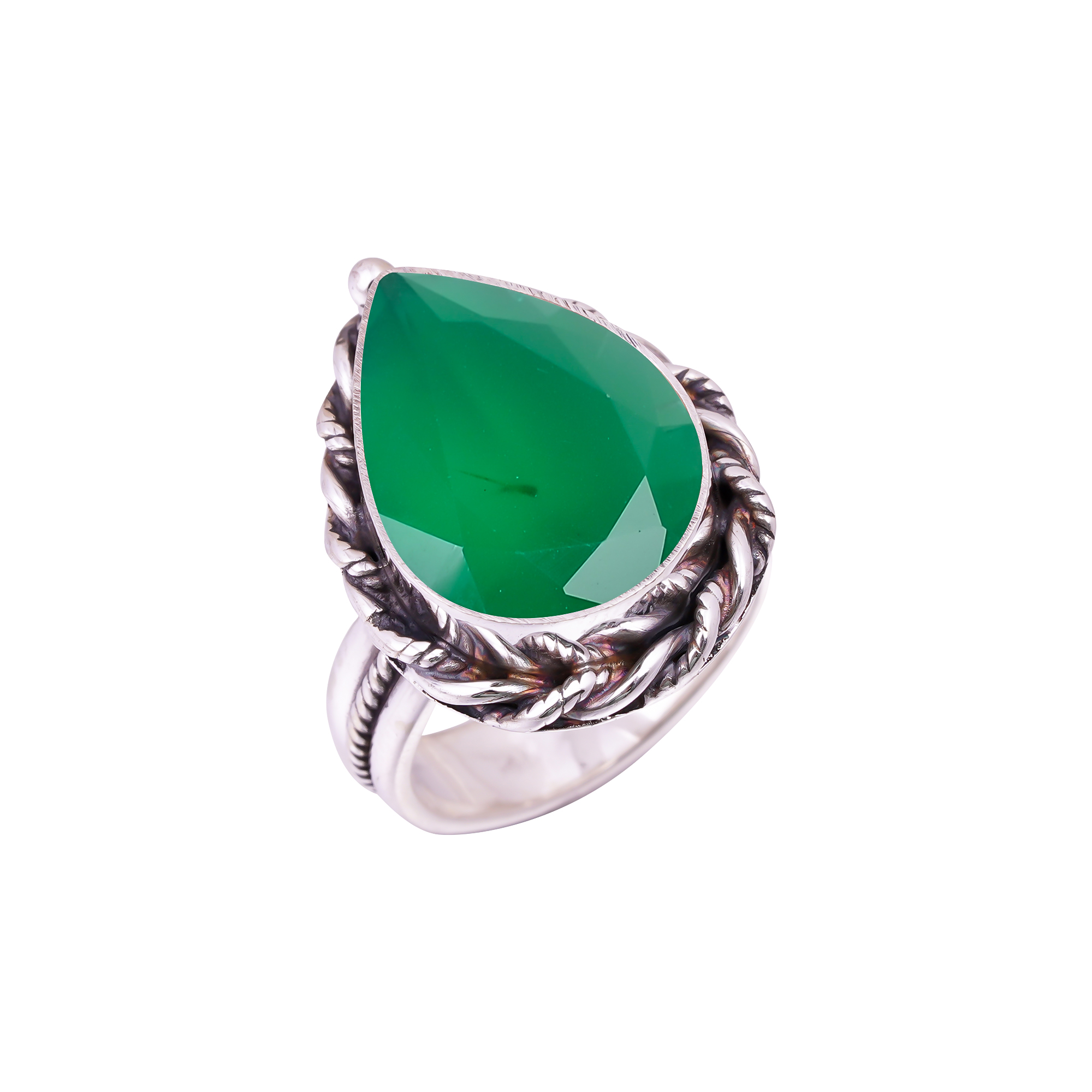 Emerald Simulated Gemstone 925 Sterling Silver Ring