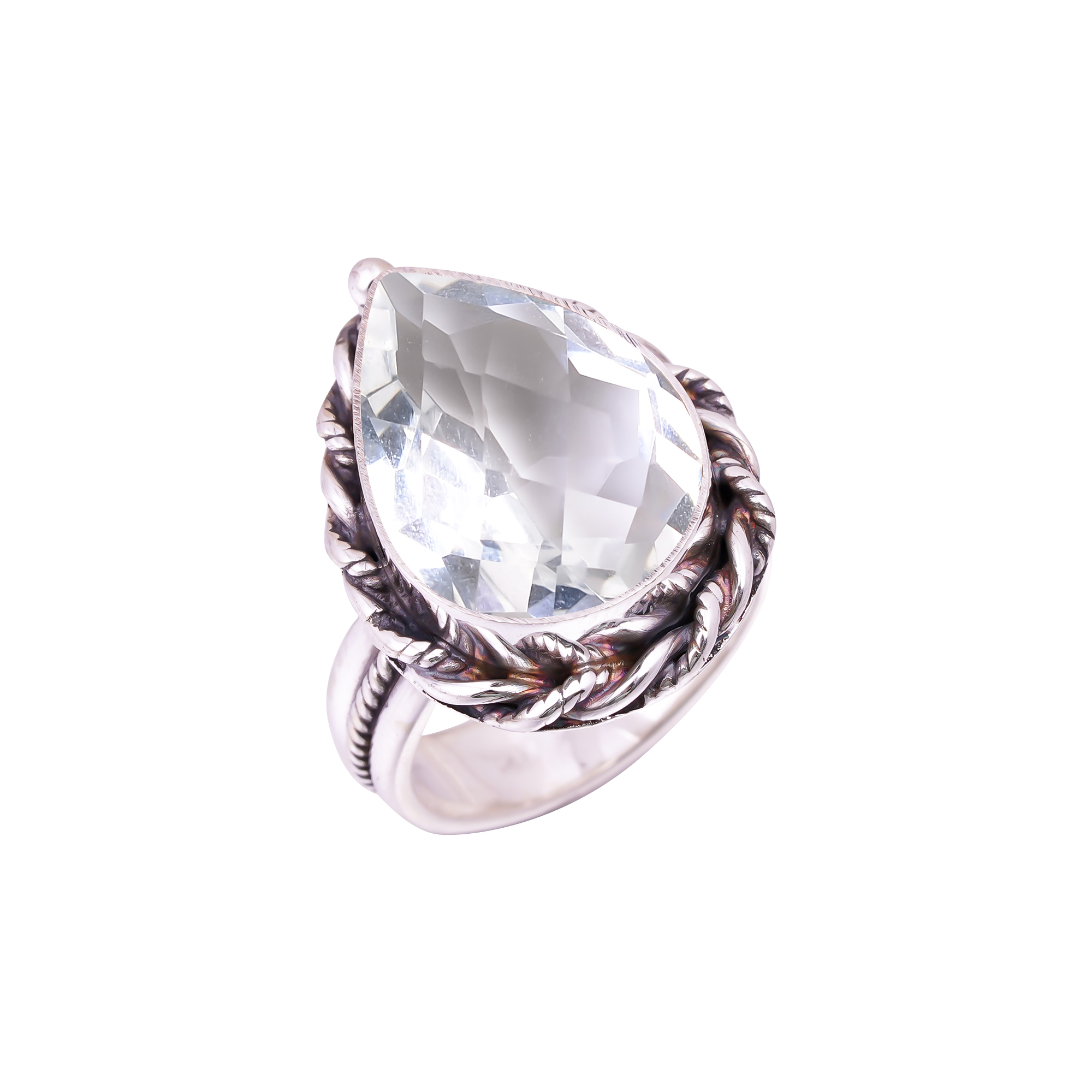 White Topaz - Simulated Gemstone 925 Sterling Silver Ring
