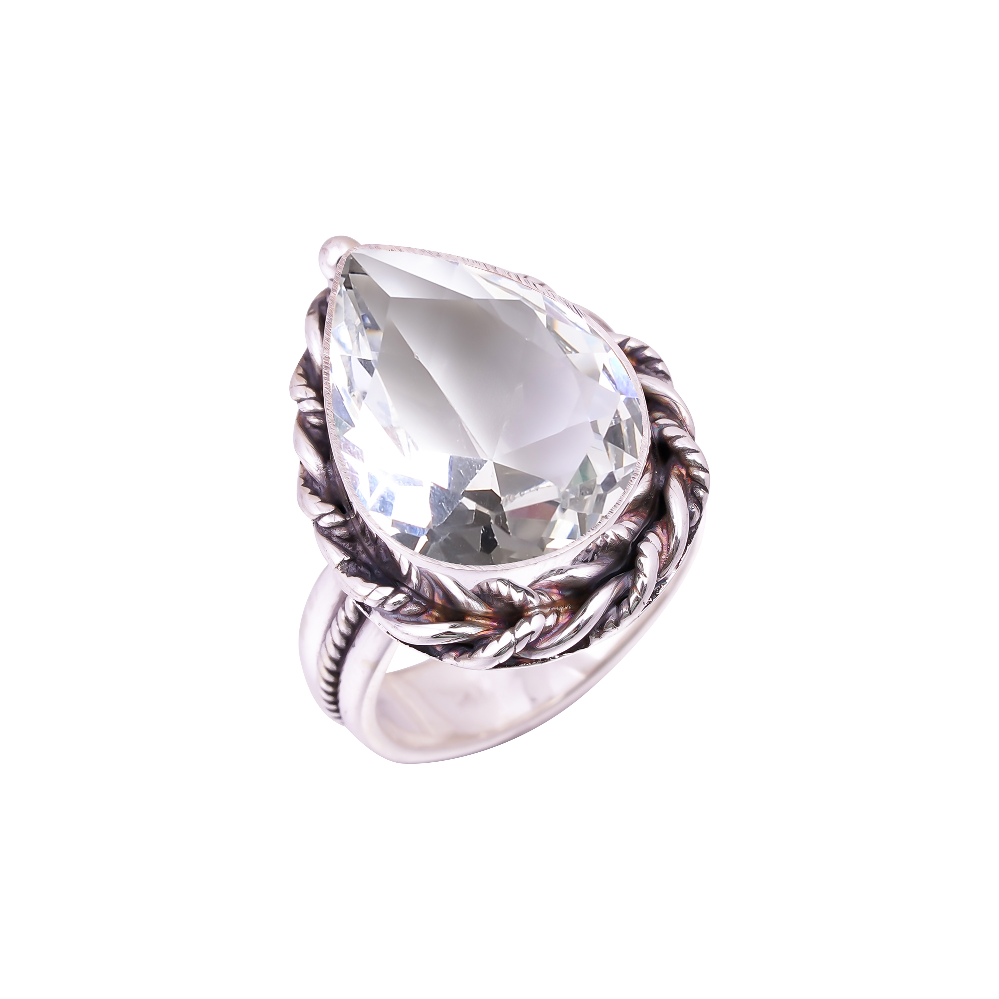White Topaz - Simulated Gemstone 925 Sterling Silver Ring