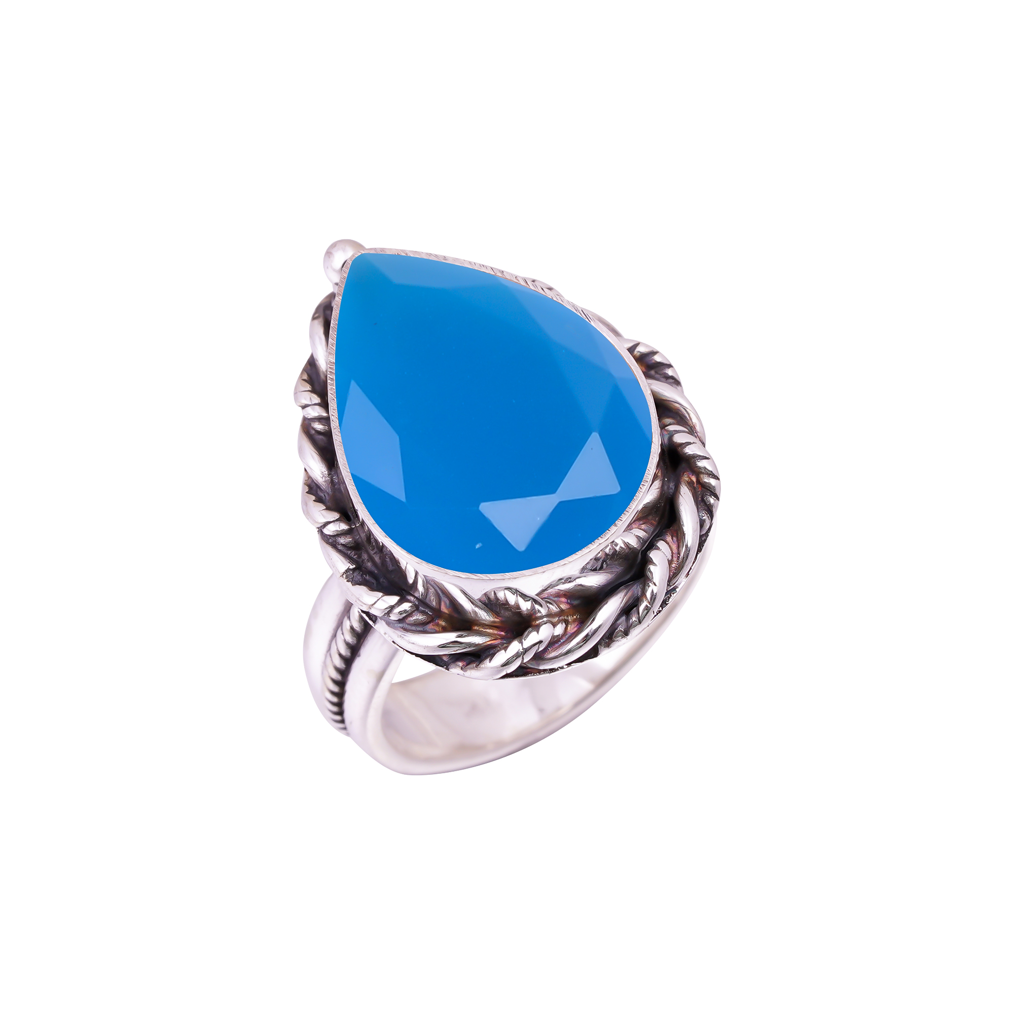 Blue Chalcedony - Simulated Gemstone 925 Sterling Silver Ring