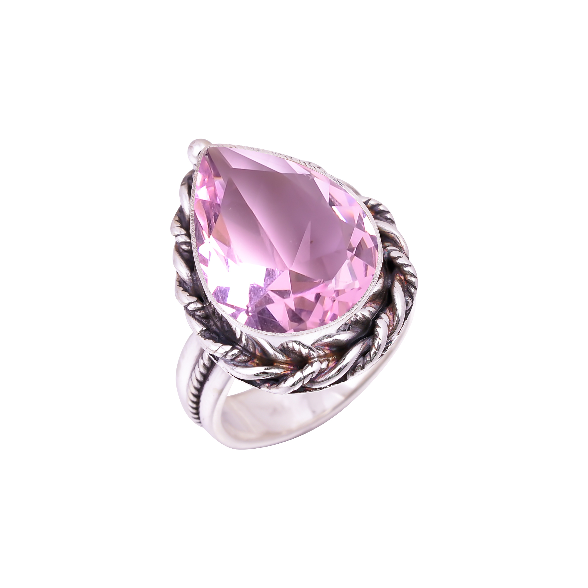 Pink Kunzite - Simulated Gemstone 925 Sterling Silver Ring