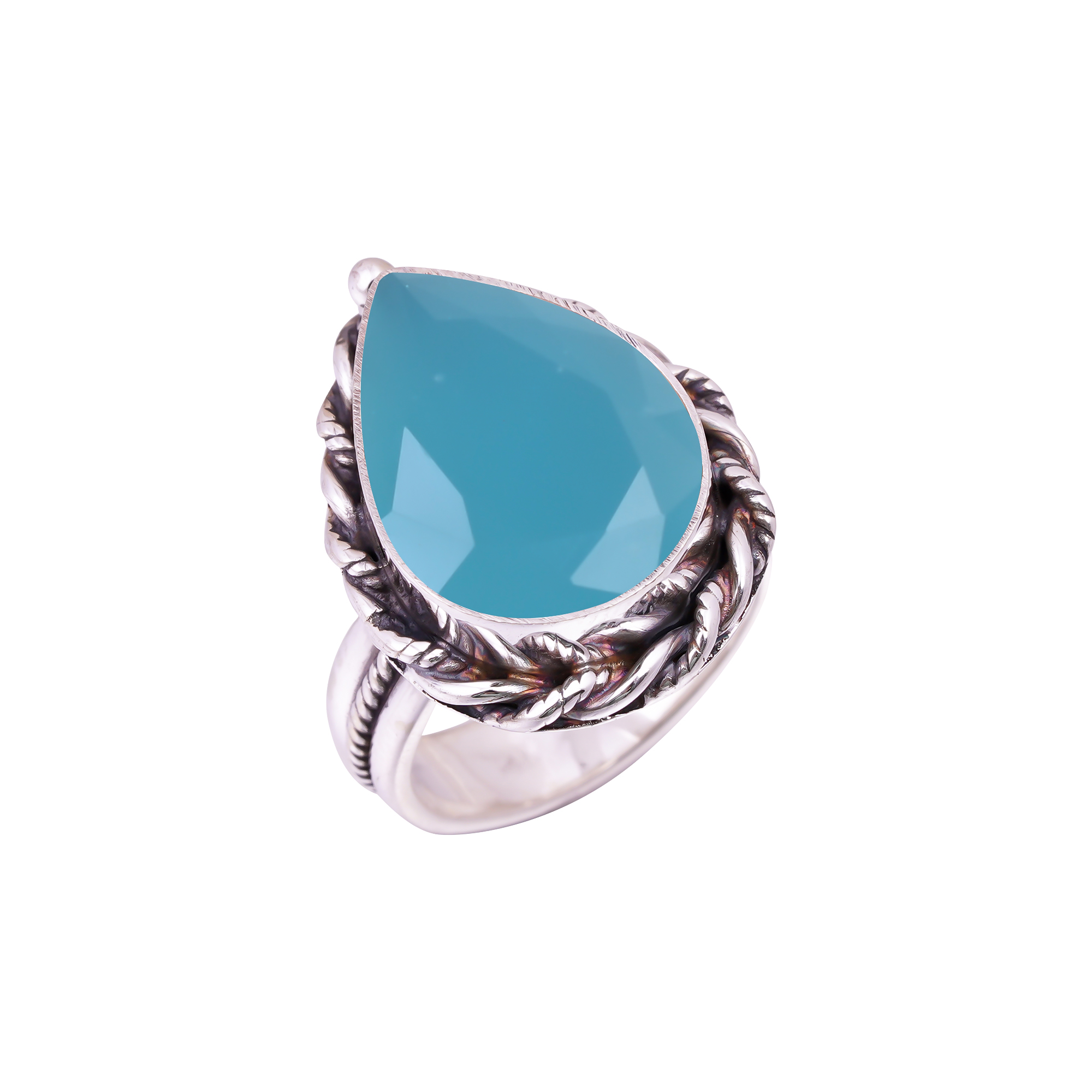 Aqua Blue Chalcedony - Simulated Gemstone 925 Sterling Silver Ring
