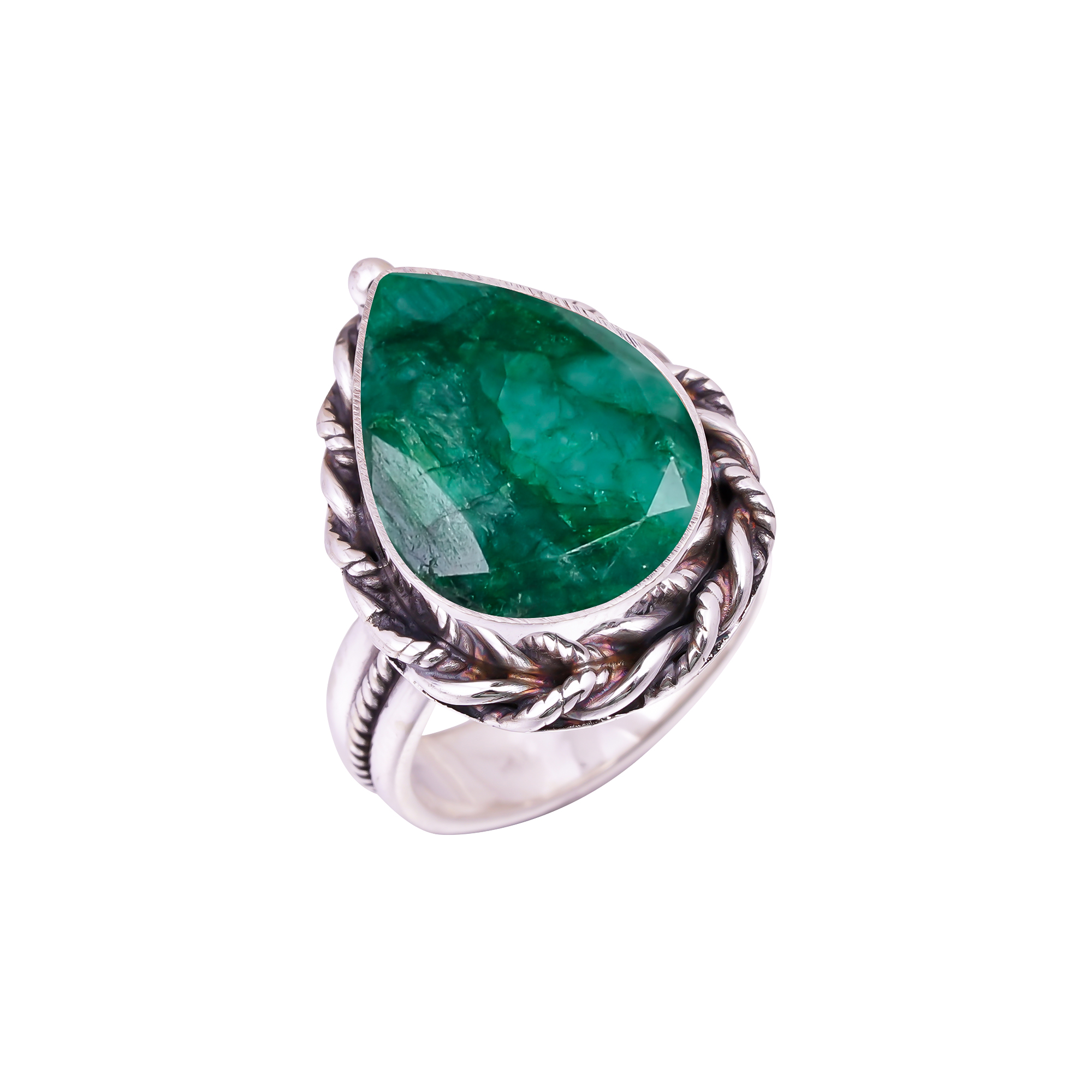 Emerlad - Dyed Quartz Gemstone 925 Sterling Silver Ring
