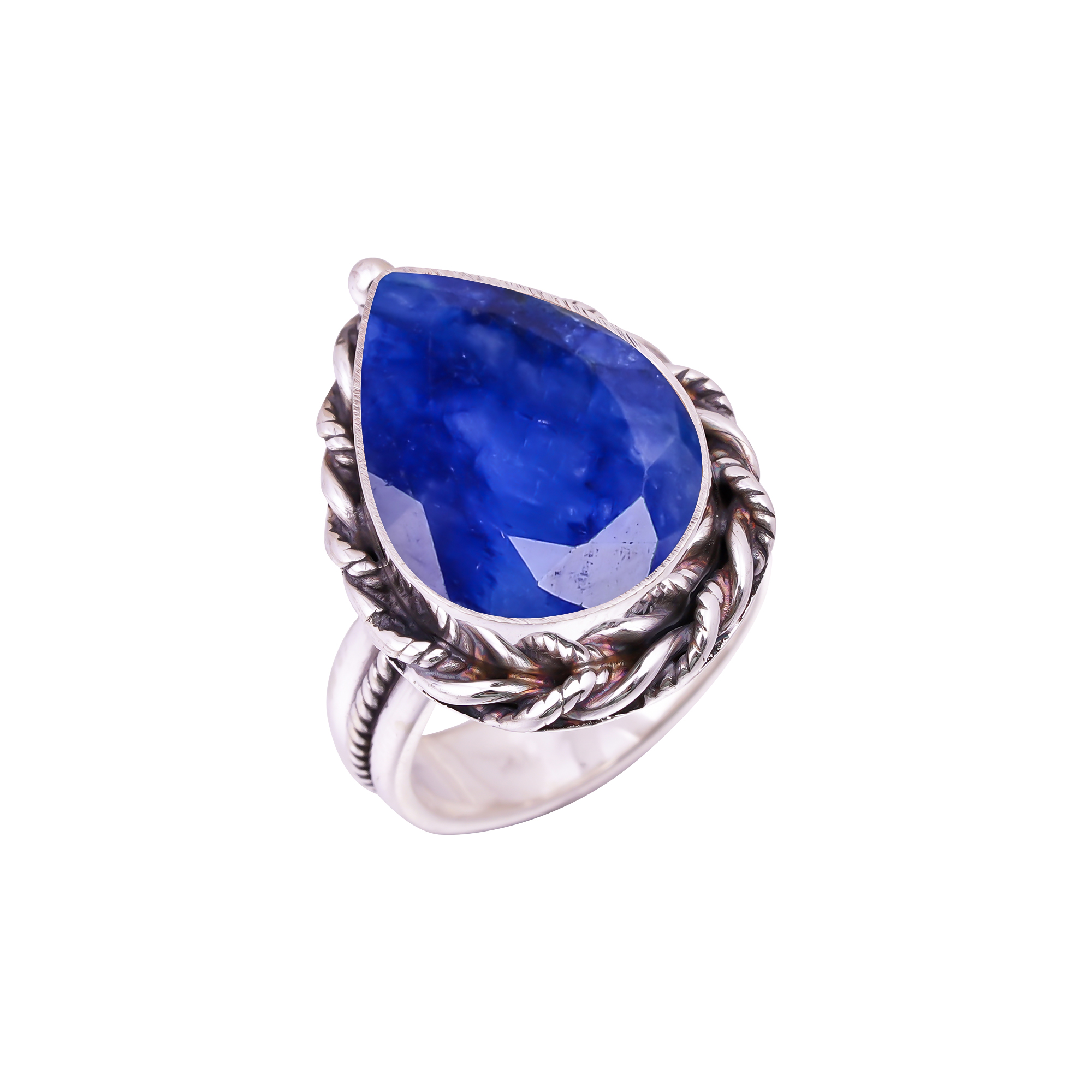 Blue Sapphire - Dyed Quartz Gemstone 925 Sterling Silver Ring