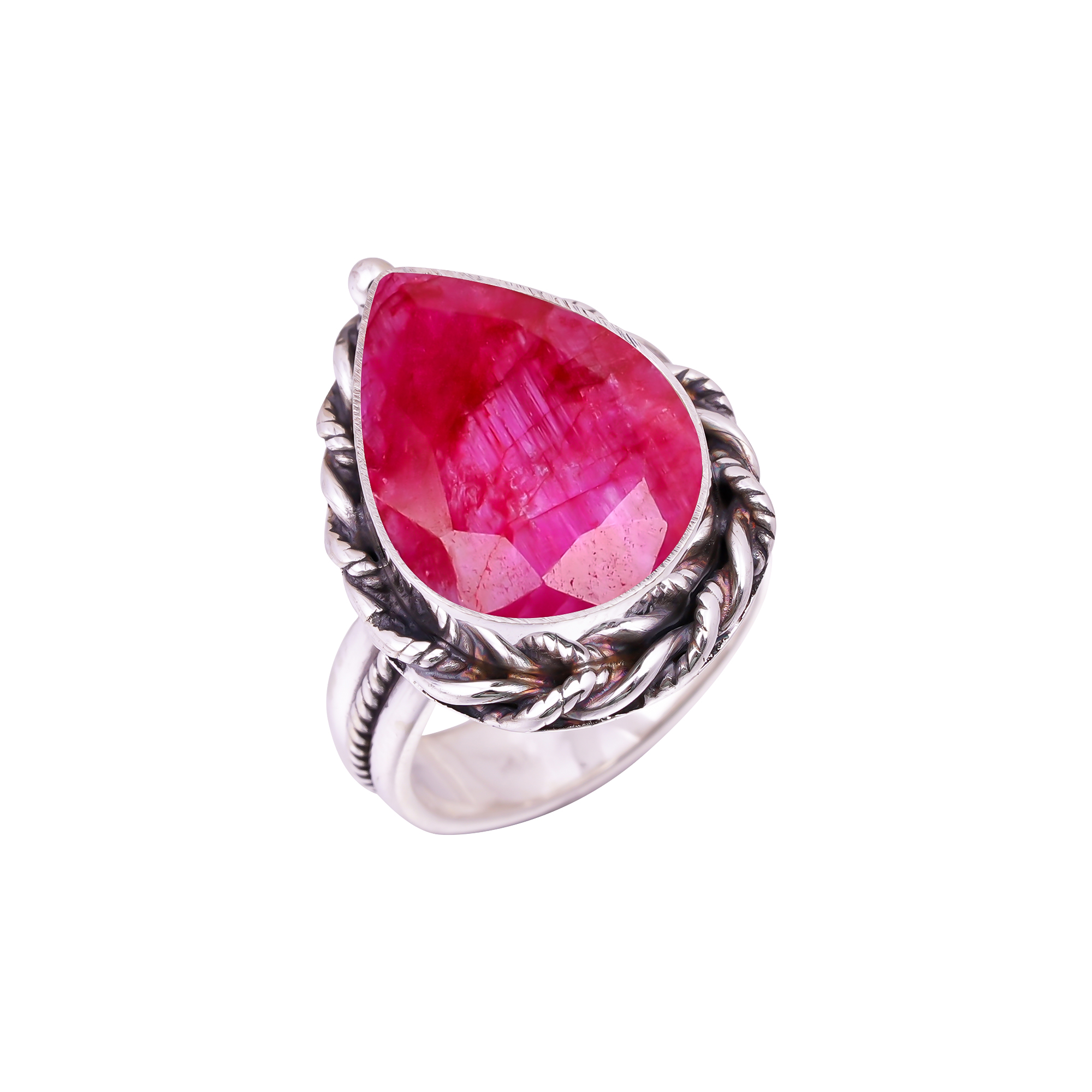 Ruby - Dyed Quartz Gemstone 925 Sterling Silver Ring