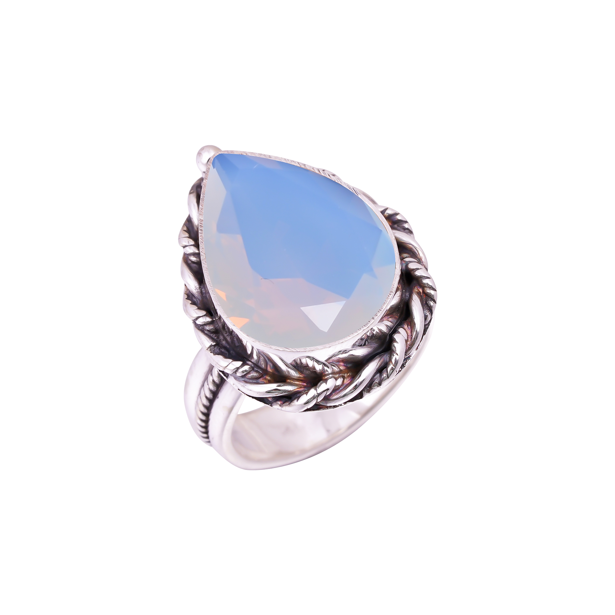 Milky Opal - Simulated Gemstone 925 Sterling Silver Ring