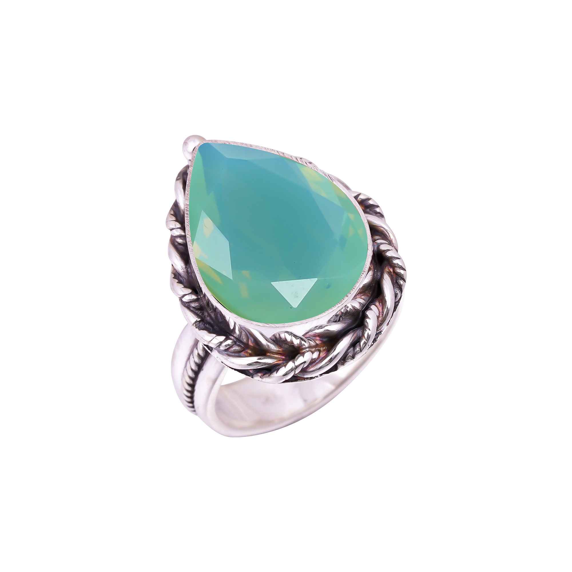 Green Milky Opal - Simulated Gemstone 925 Sterling Silver Ring