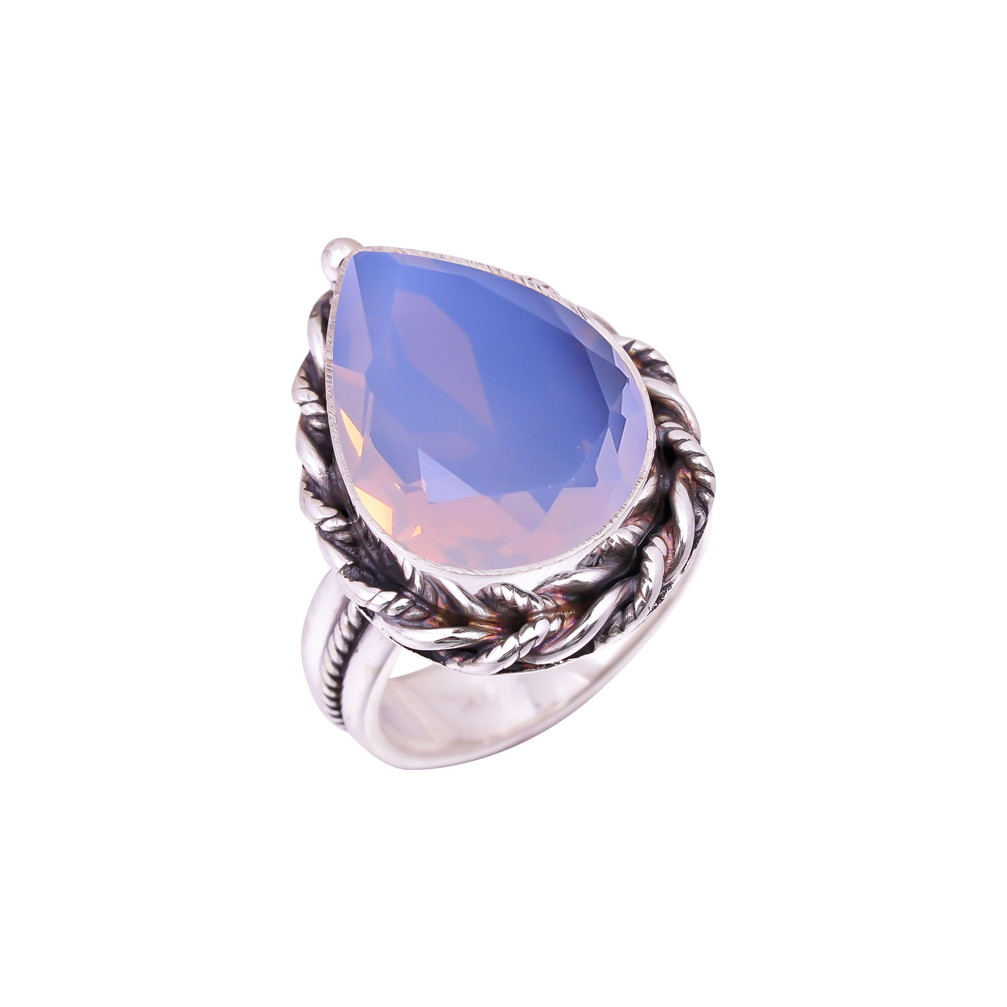 Milky Pink Opal - Simulated Gemstone 925 Sterling Silver Ring