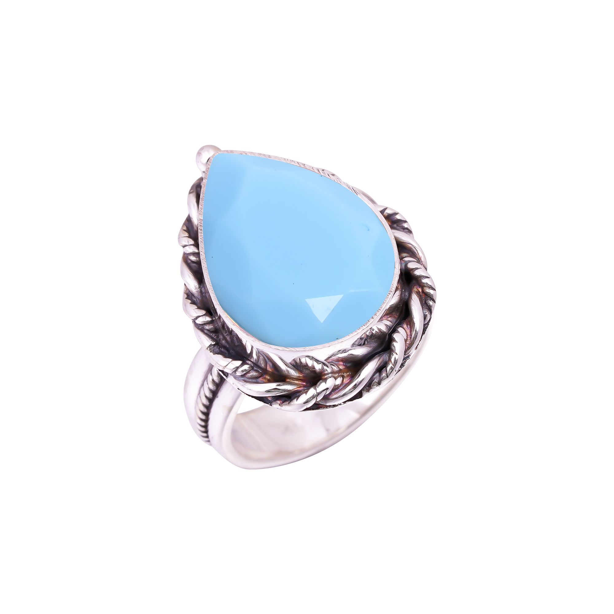 Turquoise - Simulated Gemstone 925 Sterling Silver Ring