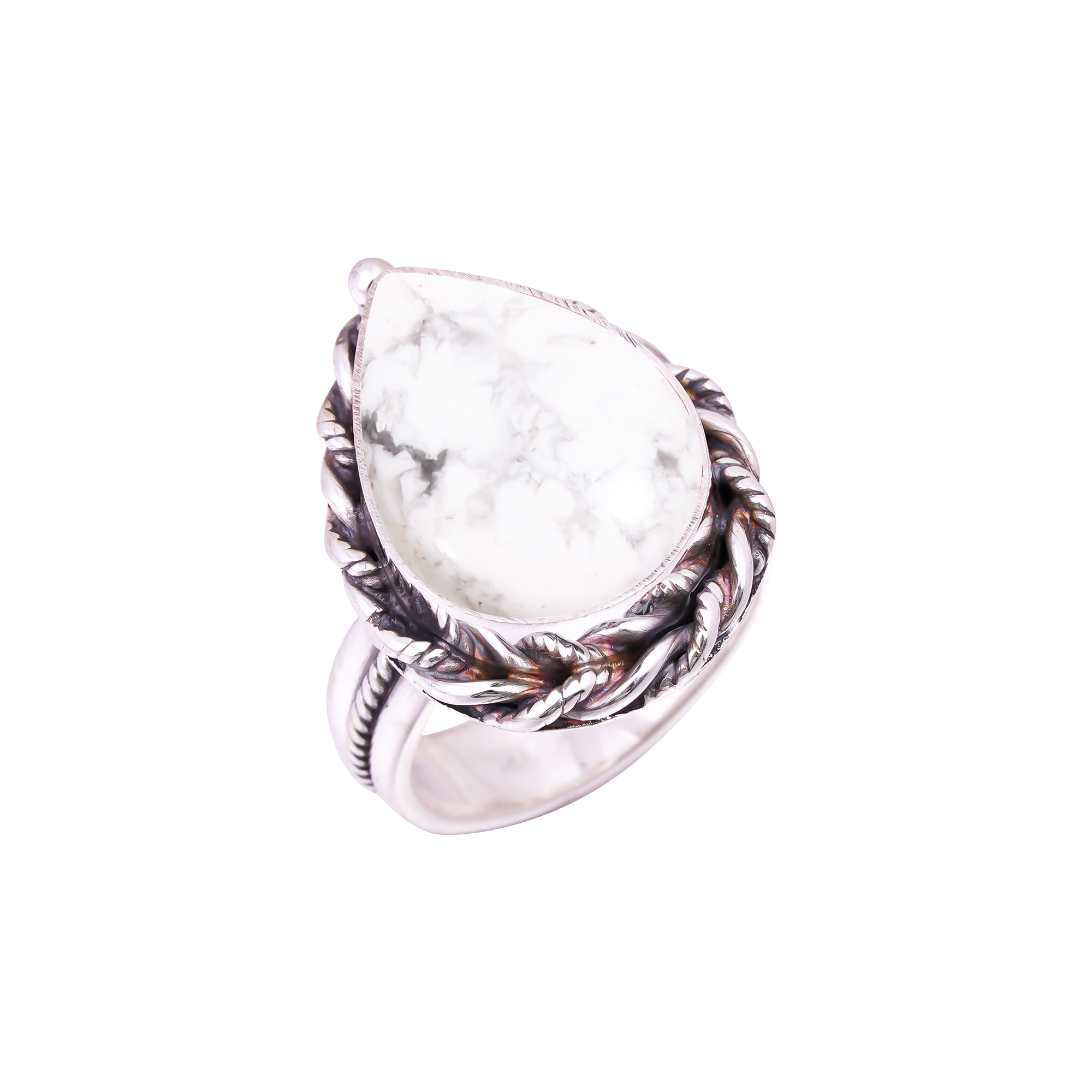 Natural White Howlite - United States Gemstone 925 Sterling Silver Ring