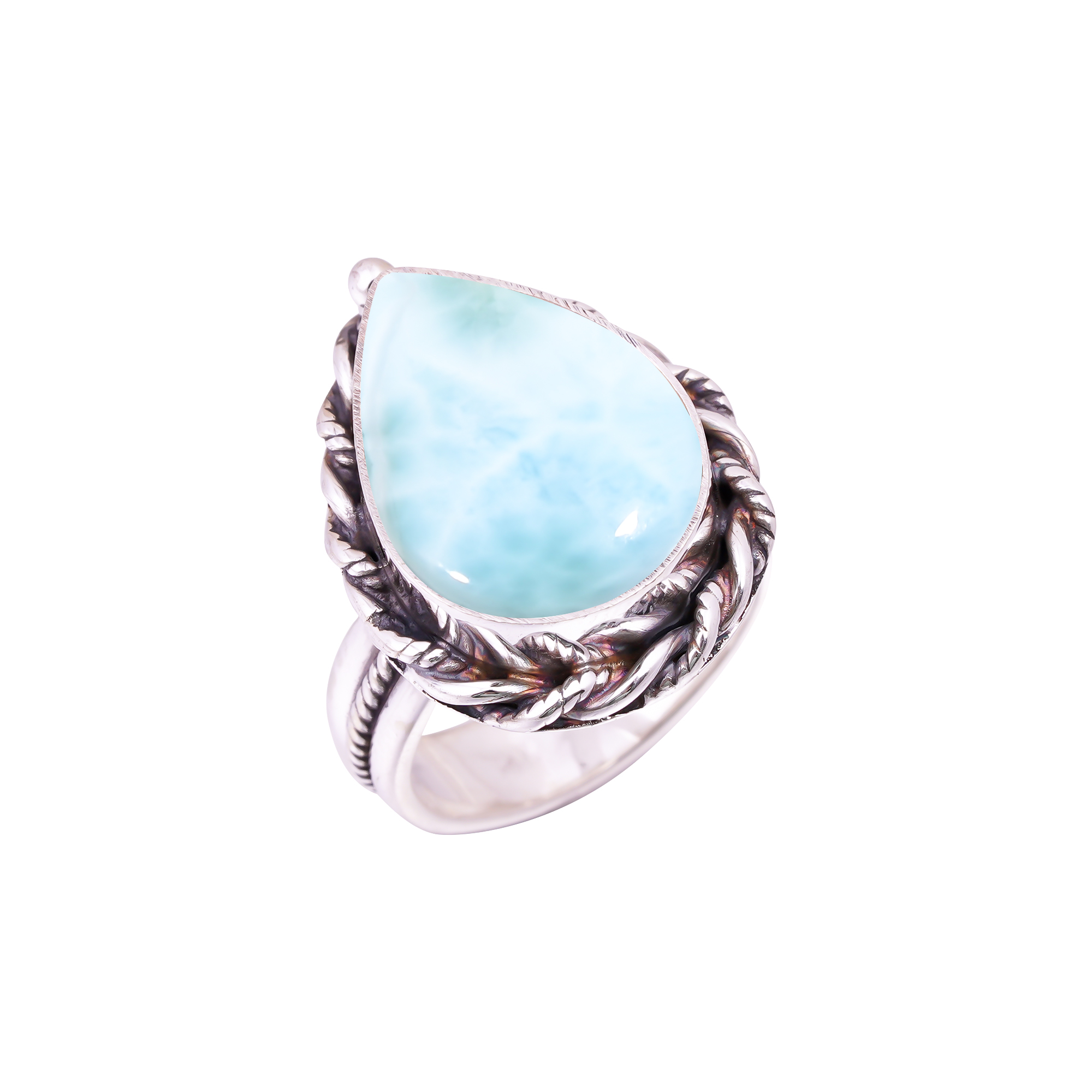Natural Larimar / Pactolite - Dominican Republic Gemstone 925 Sterling Silver Ring