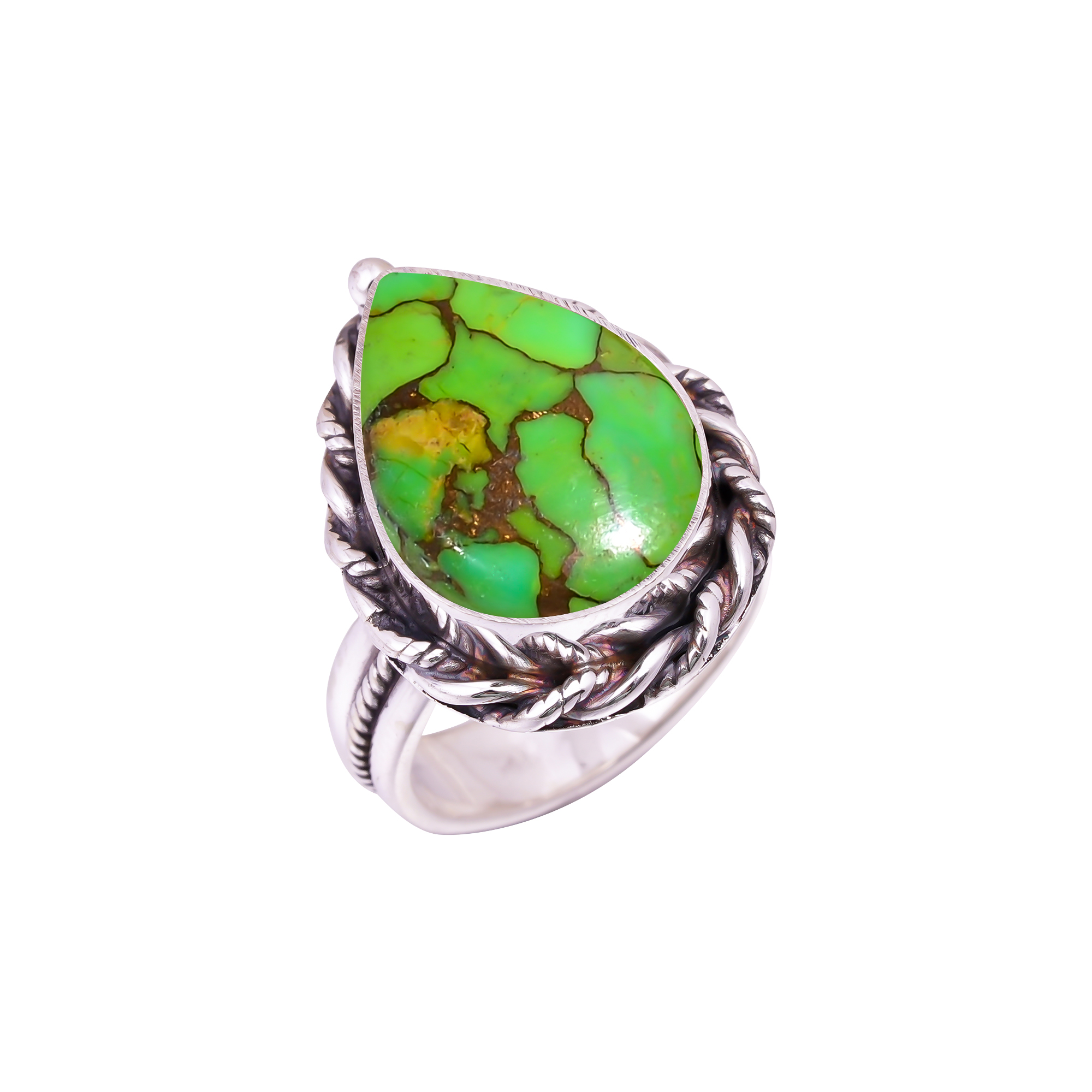 Copper Green Turquoise Gemstone 925 Sterling Silver Ring