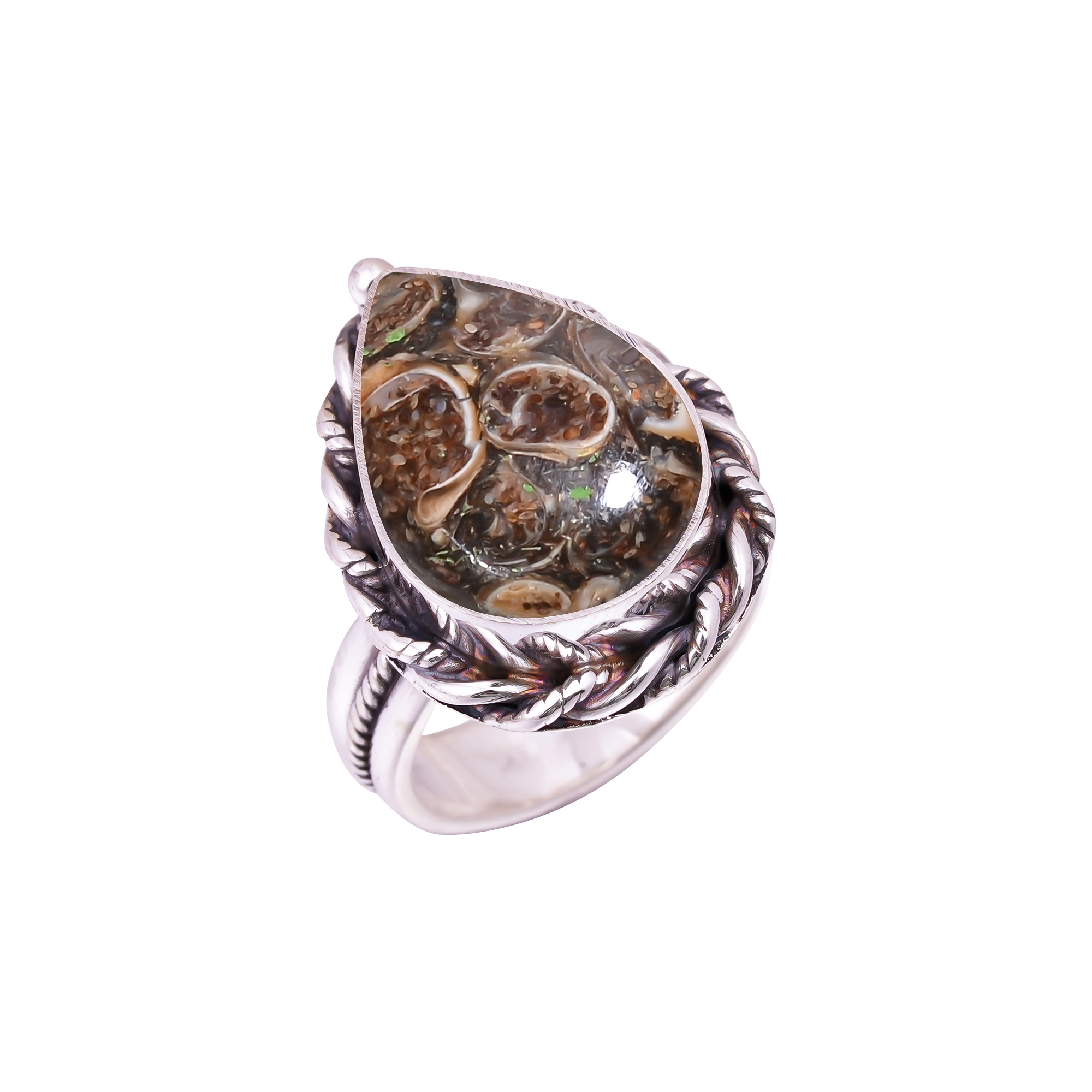 Turritella Agate - Wyoming Gemstone 925 Sterling Silver Ring