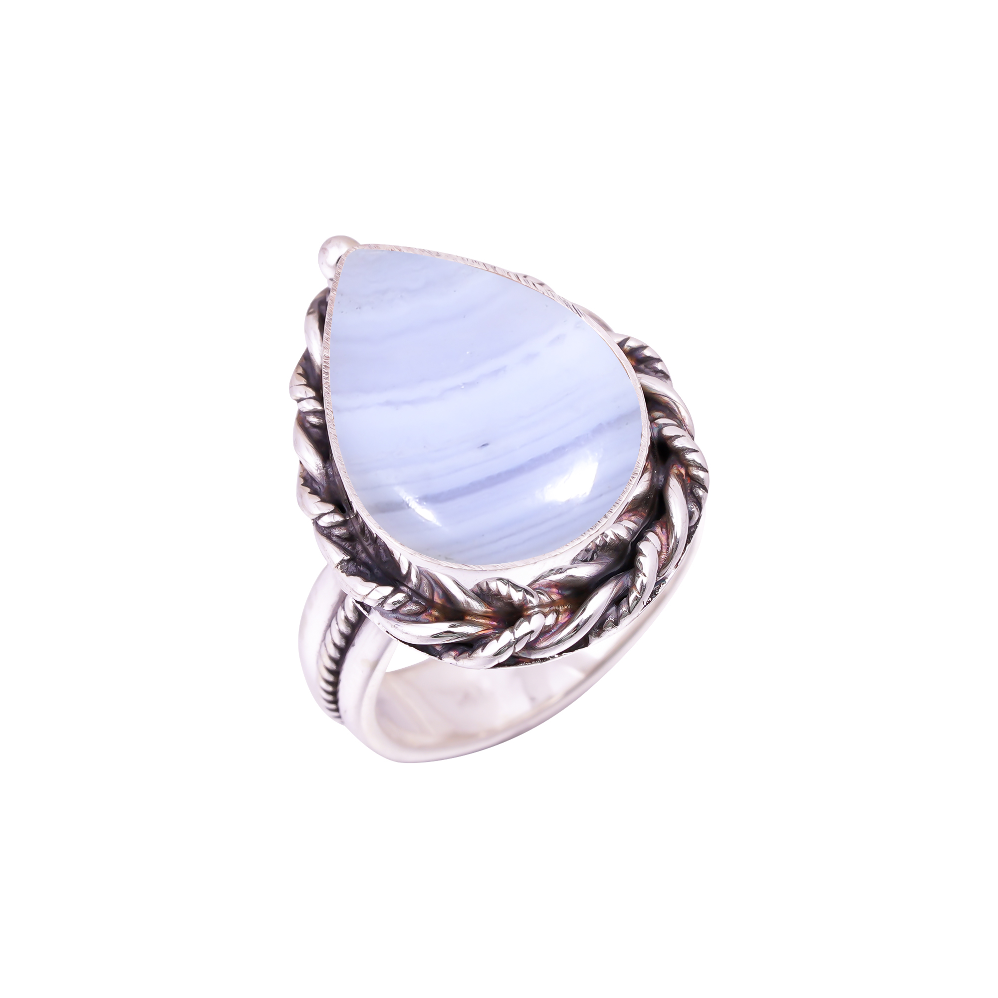 Blue Lace Agate - Namibia Gemstone 925 Sterling Silver Ring