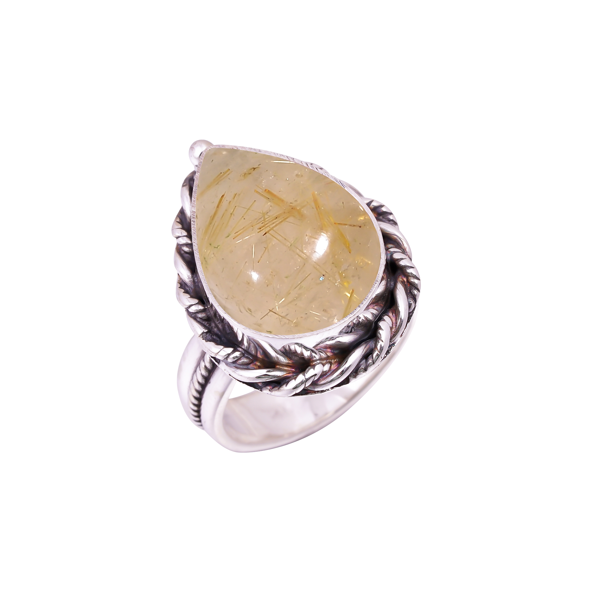 Golden Rutilated Quartz - Brazil Gemstone 925 Sterling Silver Ring