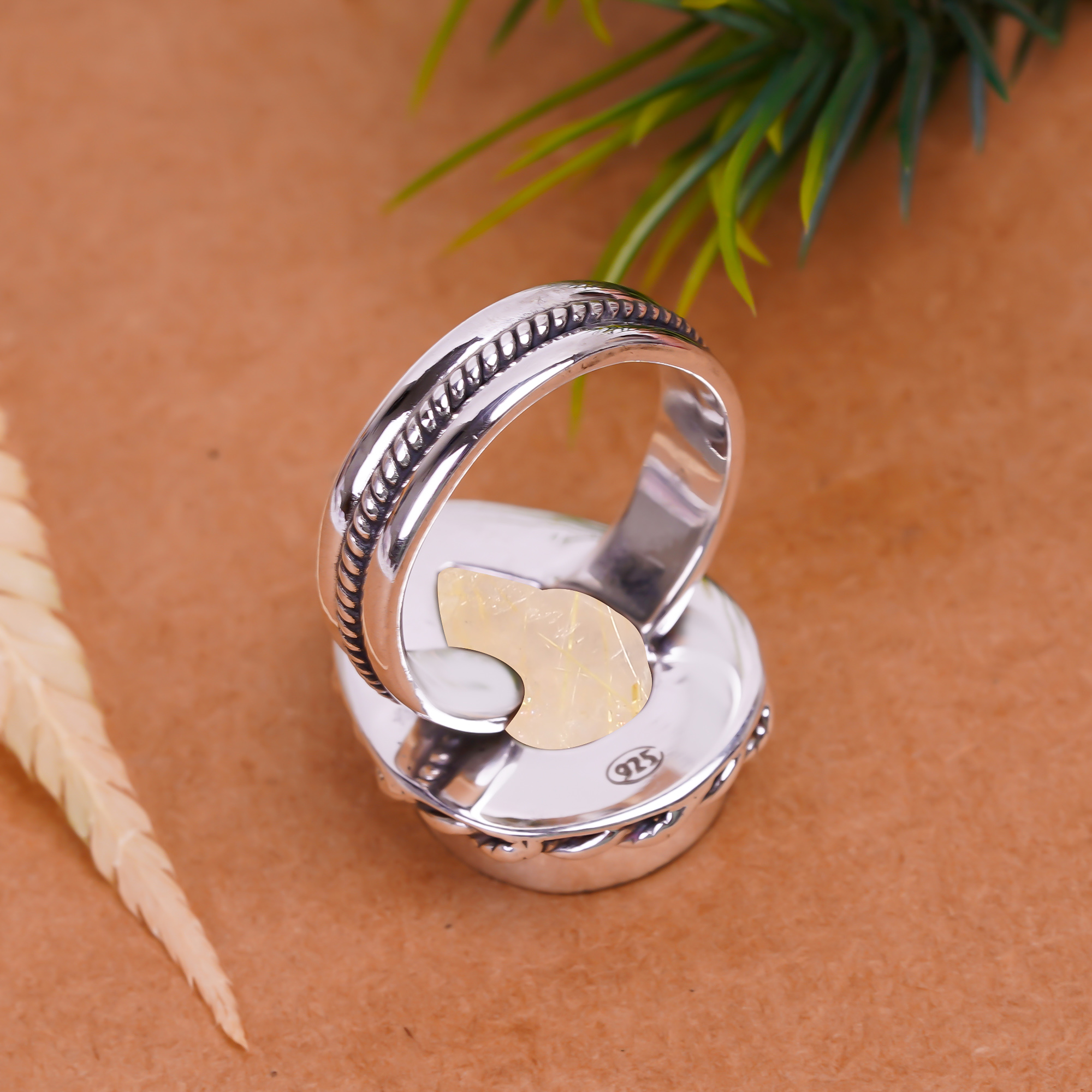 Golden Rutilated Quartz - Brazil Gemstone 925 Sterling Silver Ring
