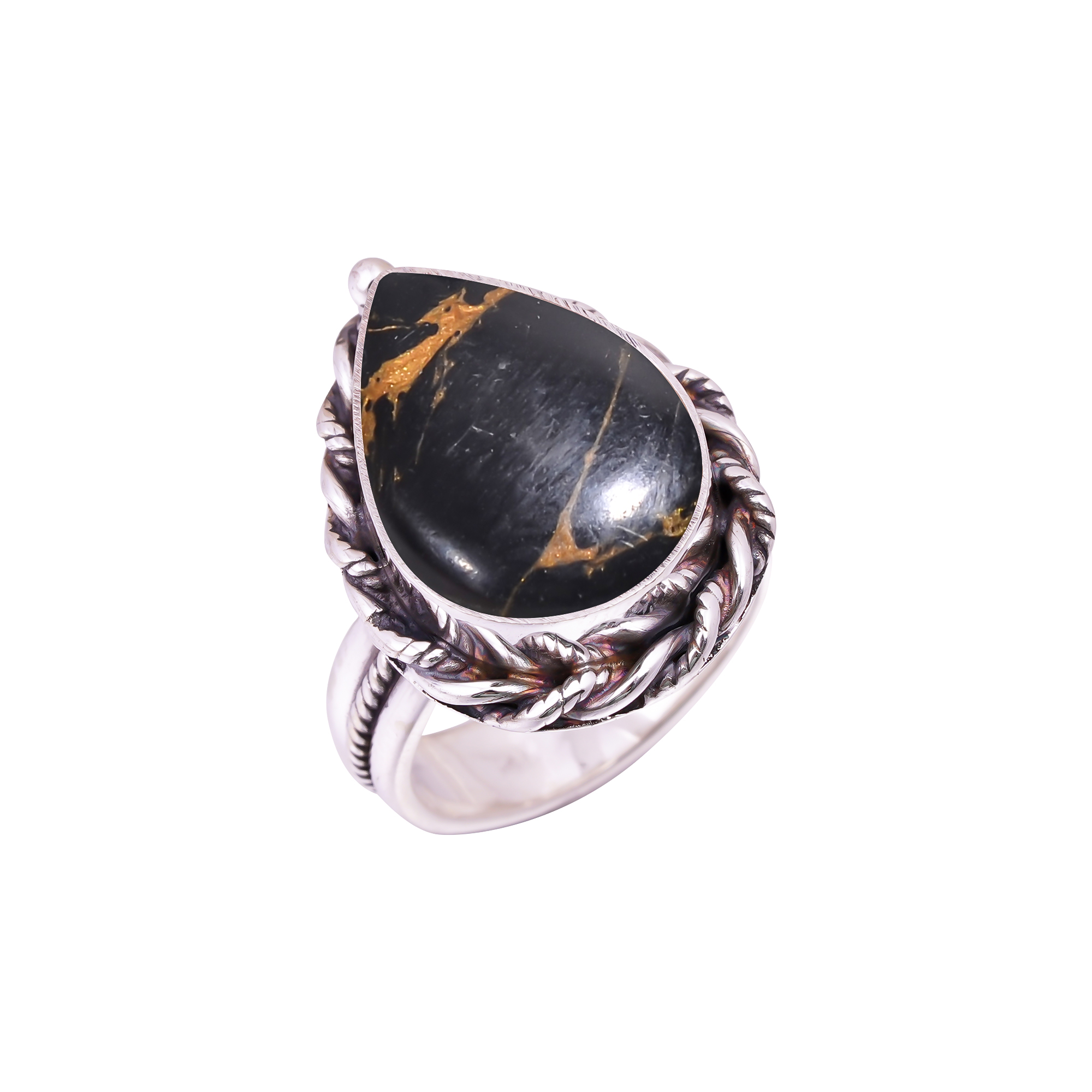 Copper Black Turquoise - Simulated Gemstone 925 Sterling Silver Ring
