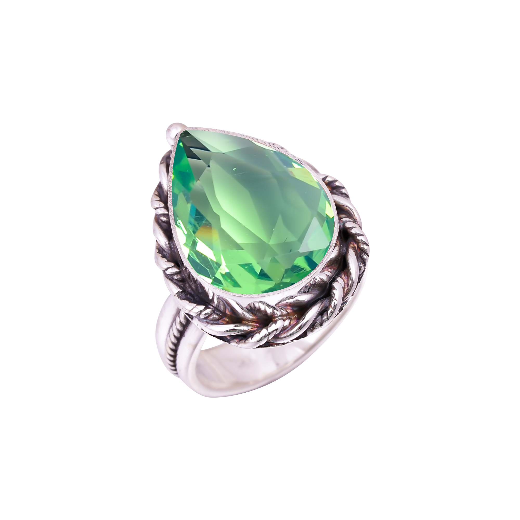 Green Tourmaline - Simulated Gemstone 925 Sterling Silver Ring