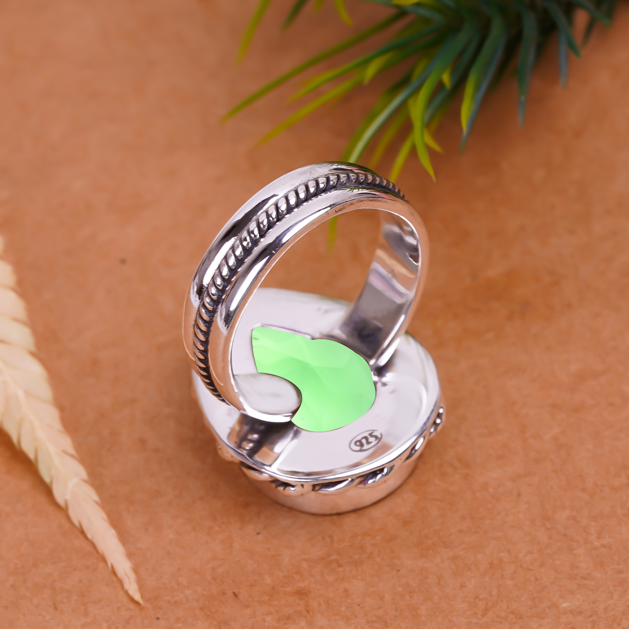 Green Tourmaline - Simulated Gemstone 925 Sterling Silver Ring