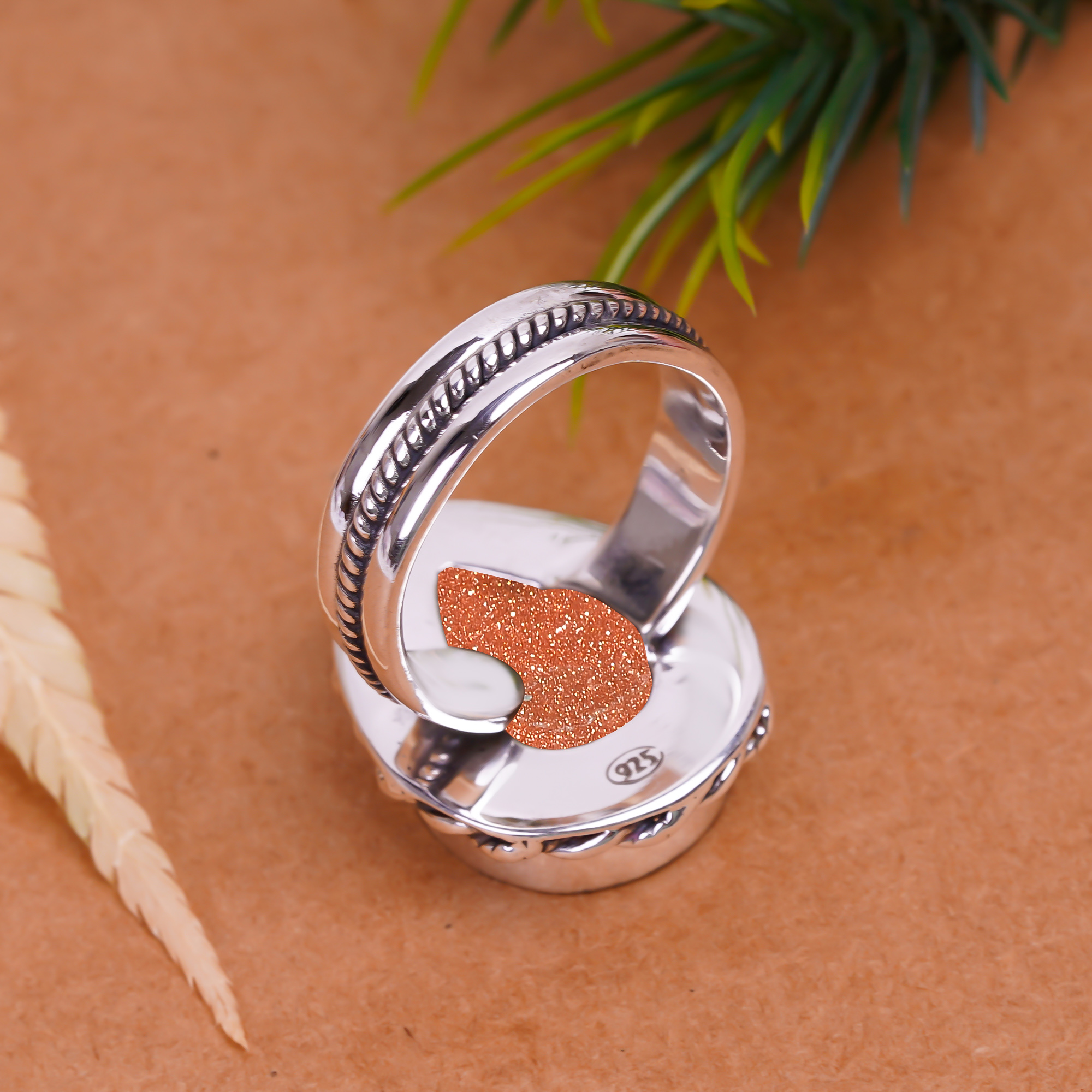 Golden Sunstone - Simulated Gemstone 925 Sterling Silver Ring