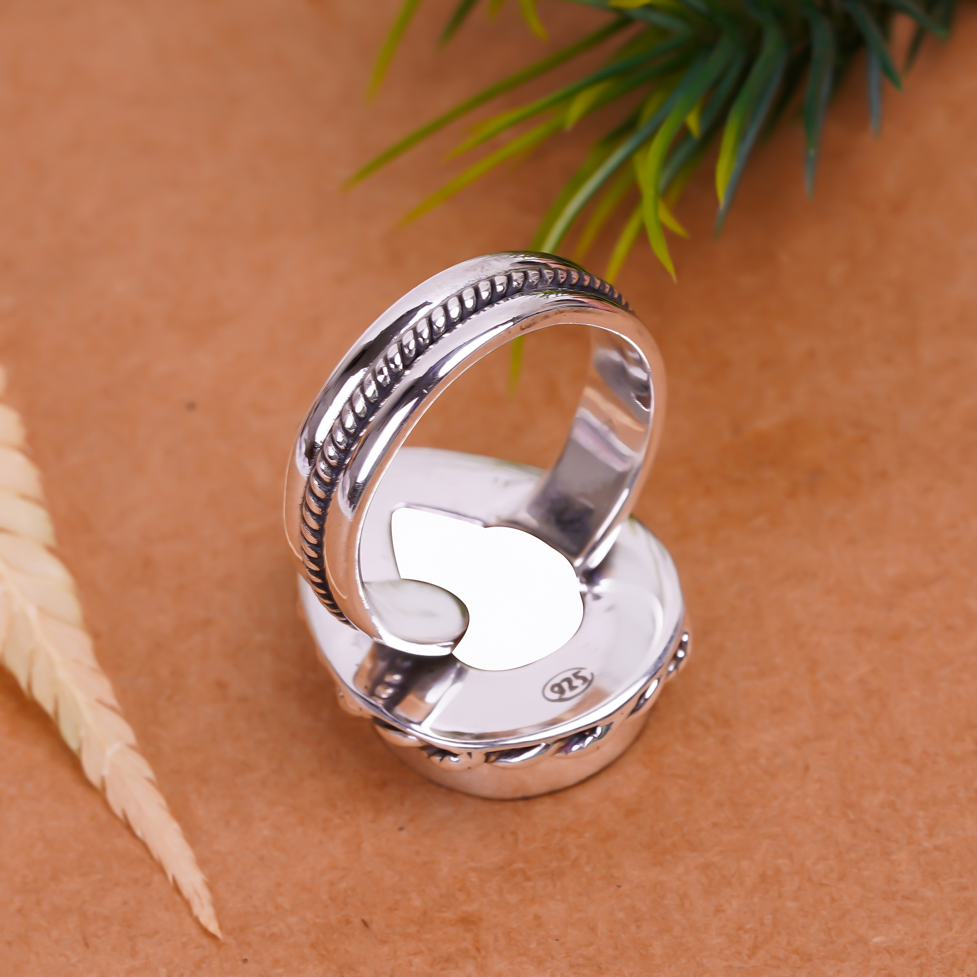 White Coral - Simulated Gemstone 925 Sterling Silver Ring