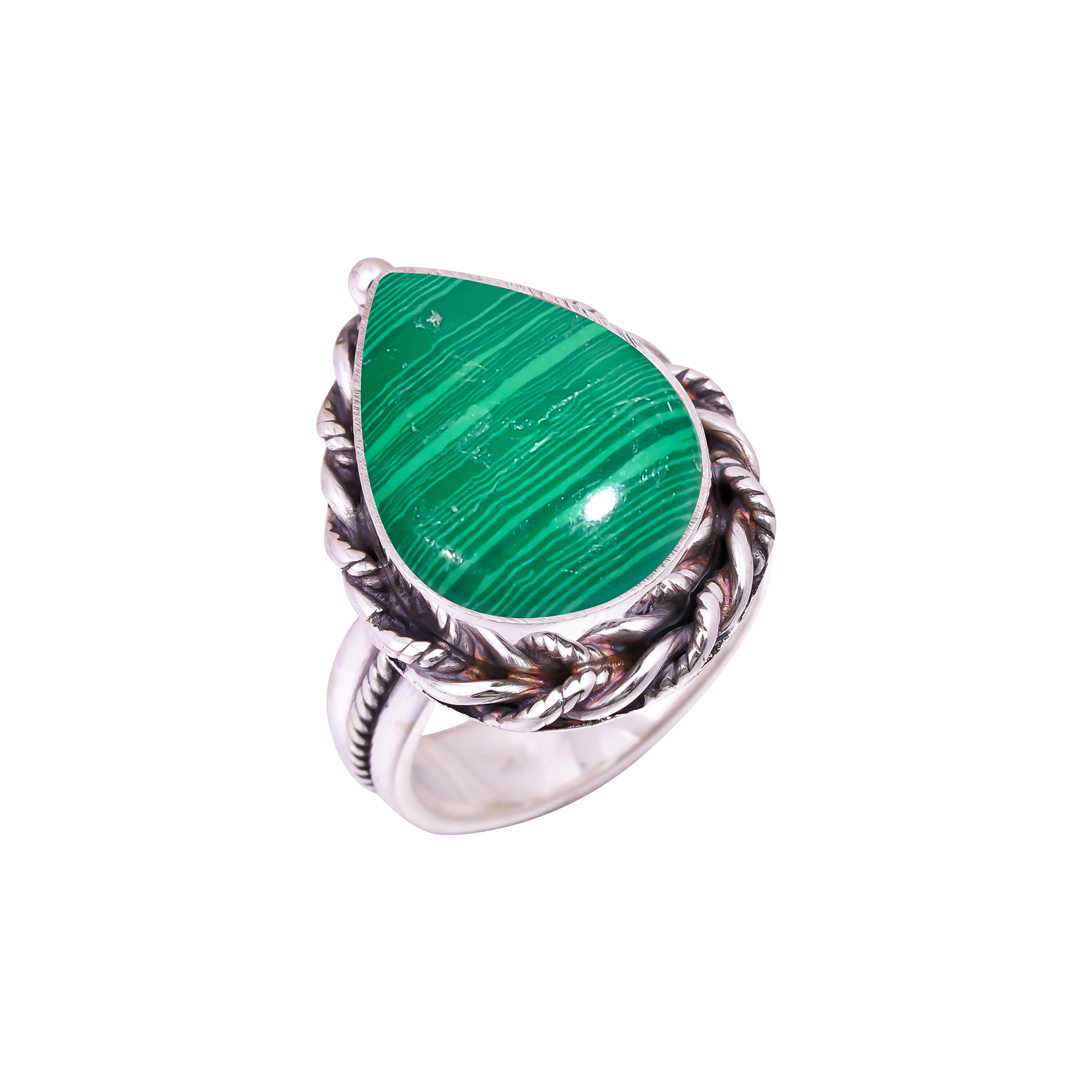 Malachite - Simulated Gemstone 925 Sterling Silver Ring