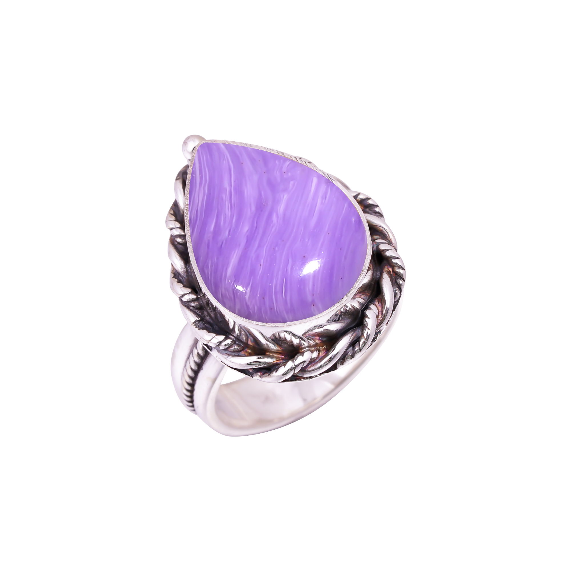 Purple Charoite - Simulated Gemstone 925 Sterling Silver Ring