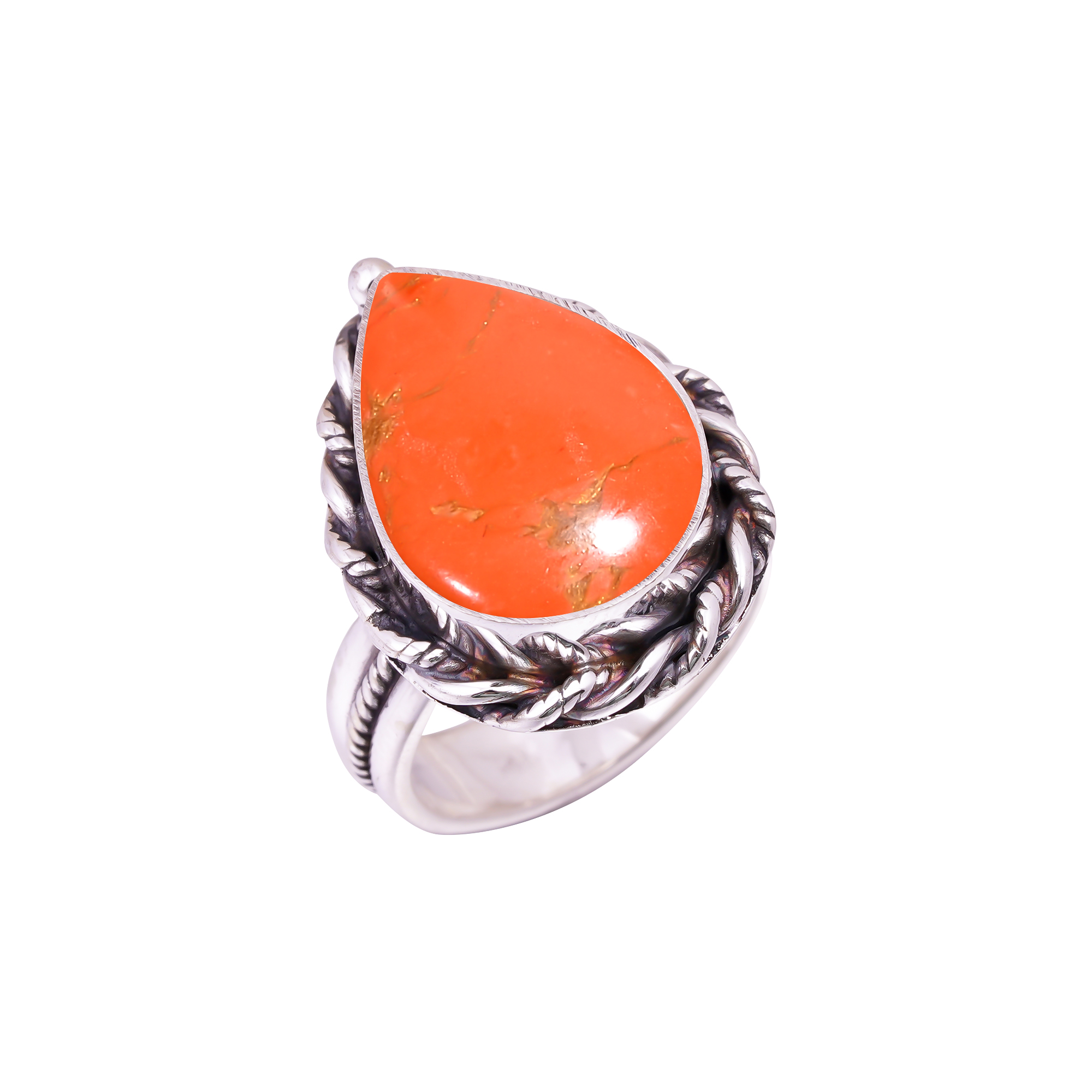 Copper Red Turquoise - Simulated Gemstone 925 Sterling Silver Ring