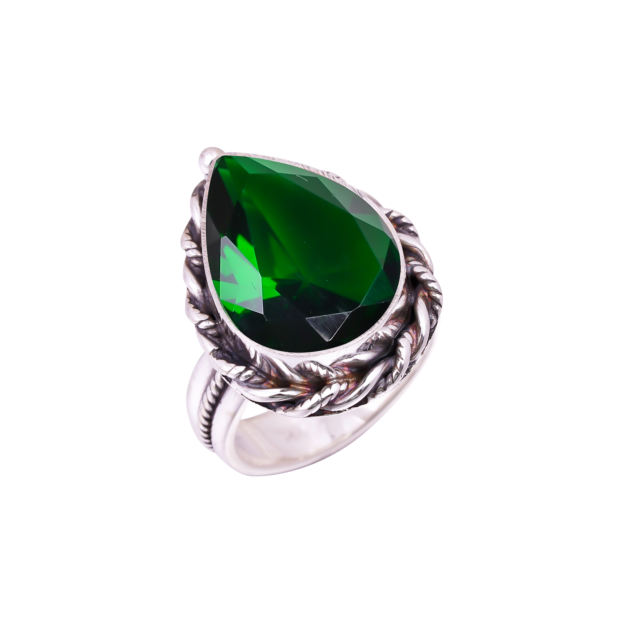 Chrome Diopside - Simulated Gemstone 925 Sterling Silver Ring