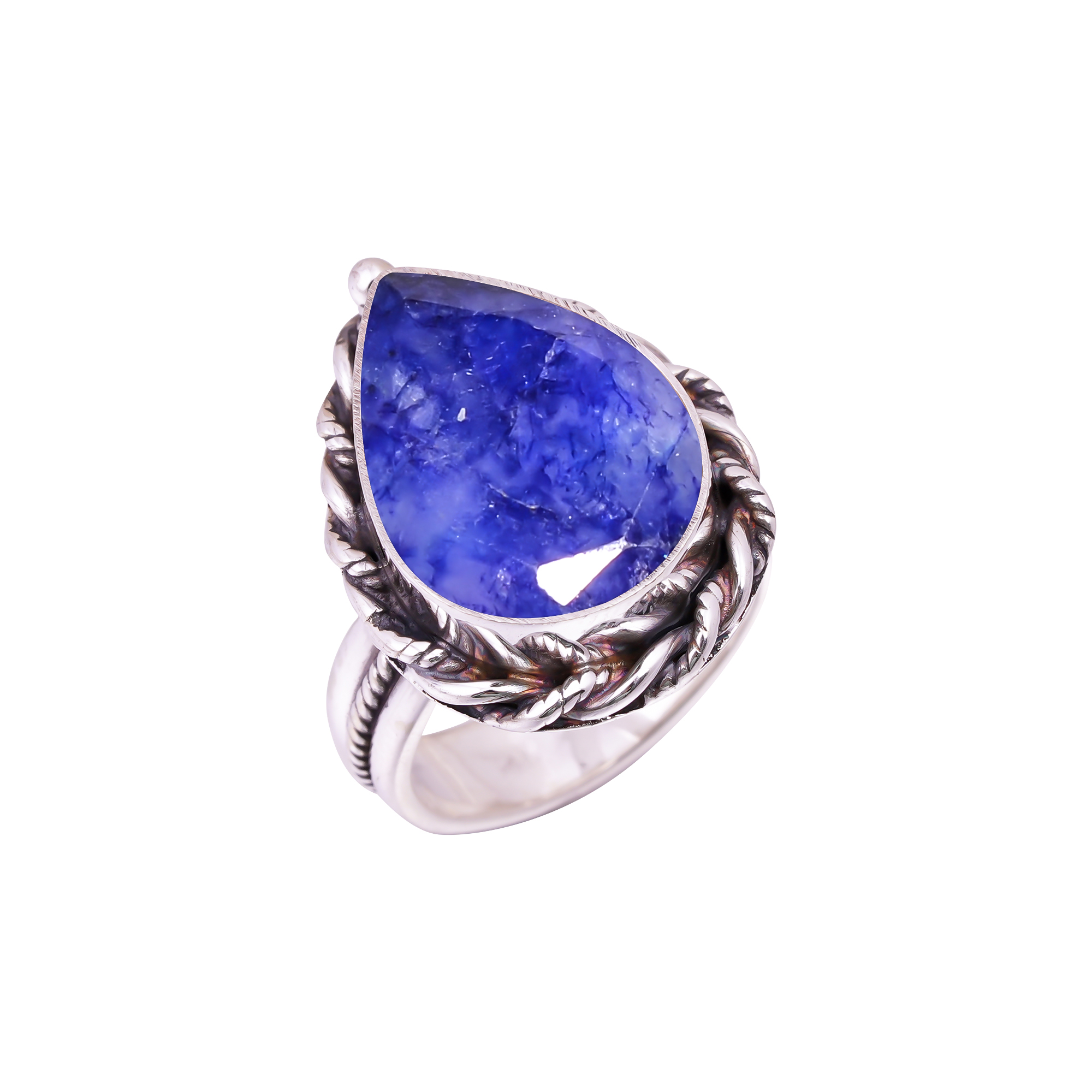 Blue Sapphire - Dyed Quartz Gemstone 925 Sterling Silver Ring