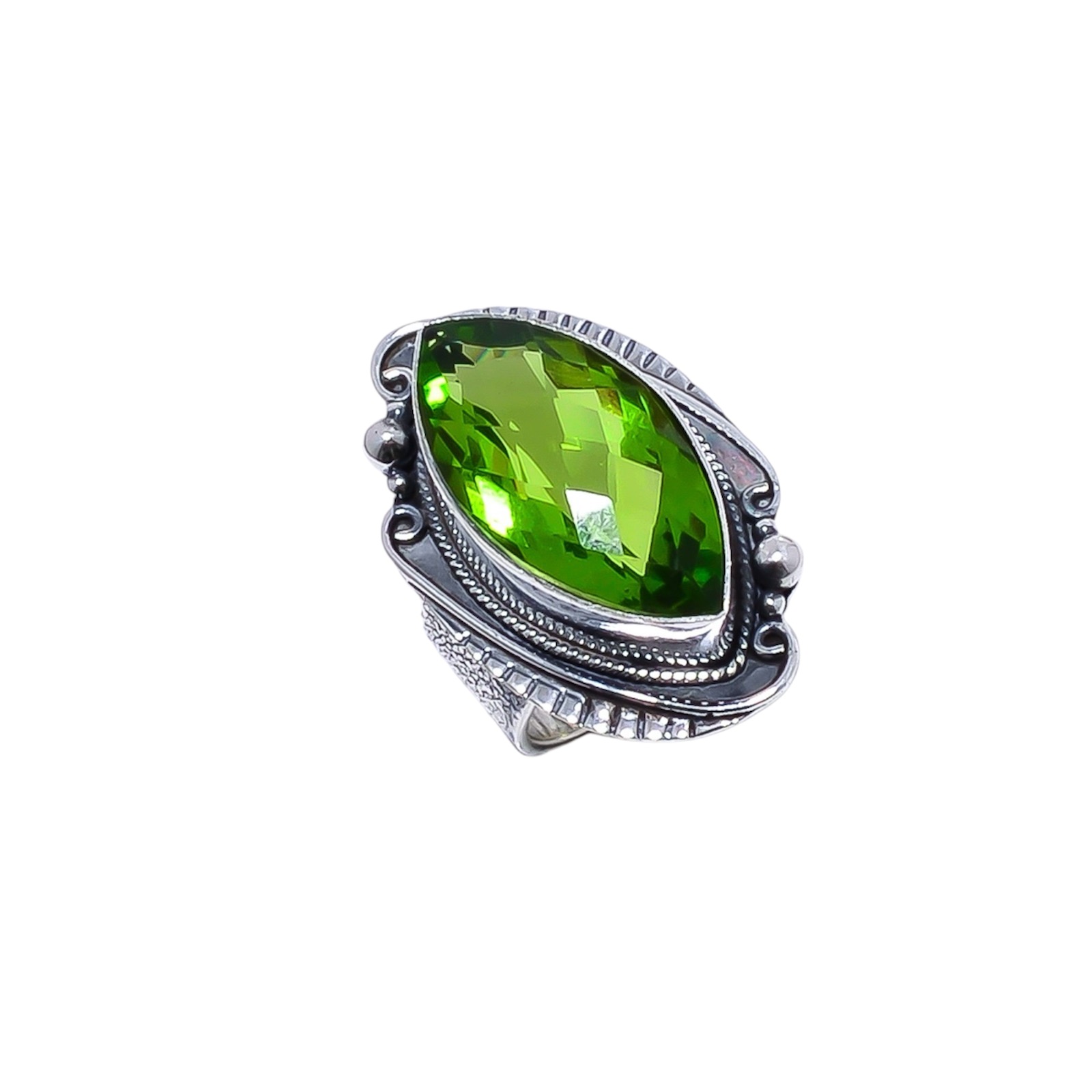 Peridot - Simulated Gemstone 925 Sterling Silver Ring