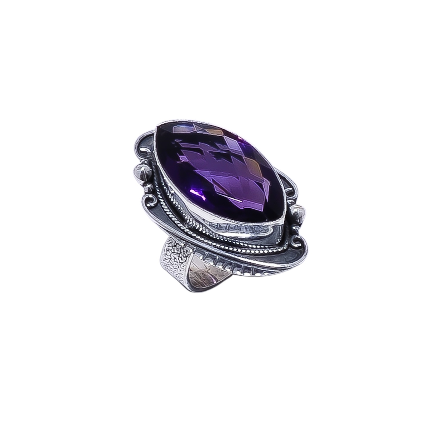 Purple Amethyst - Simulated Gemstone 925 Sterling Silver Ring
